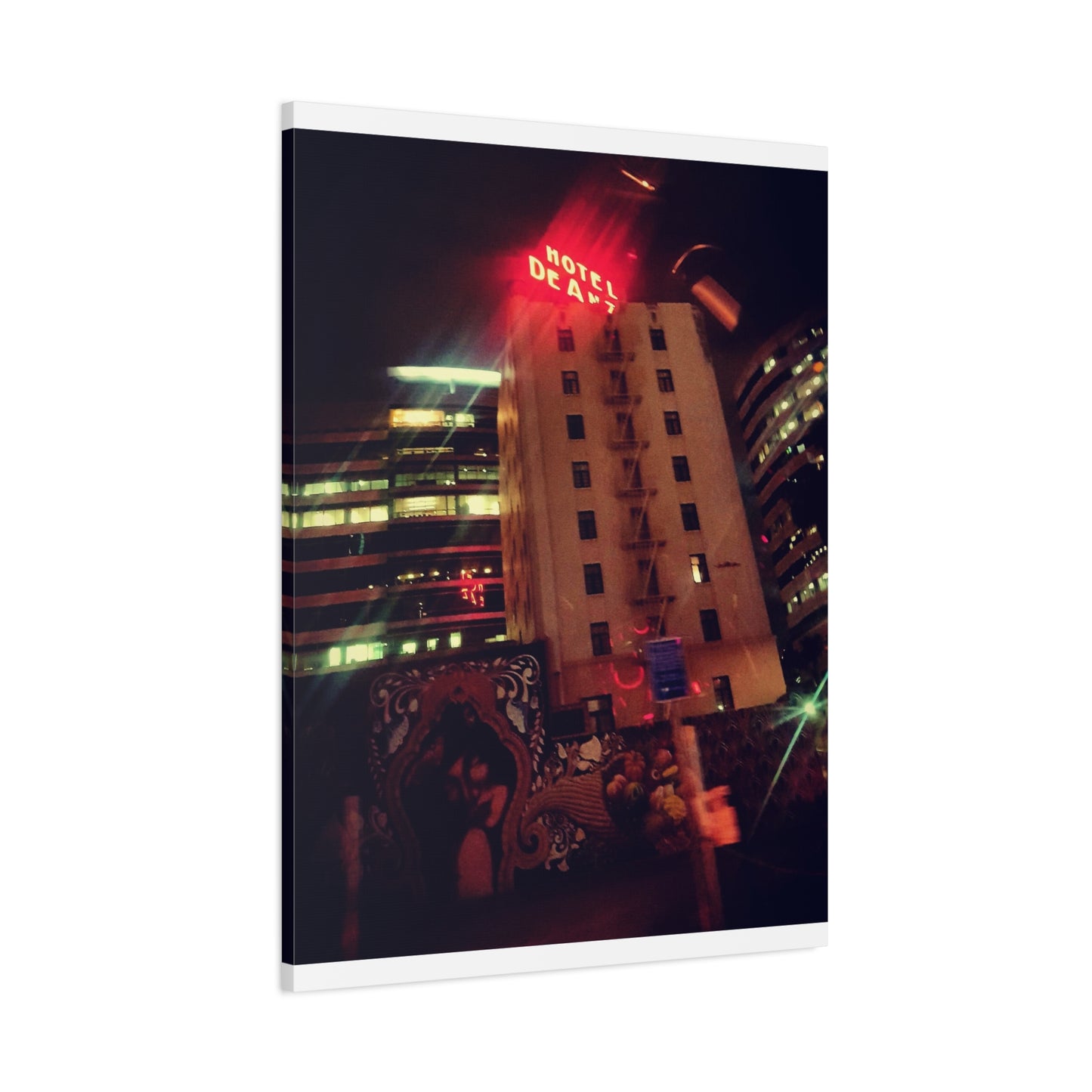 Hotel DeAnza - City Nightscape Canvas Print — Urban Street Art Building Matte Stretched 1.25"