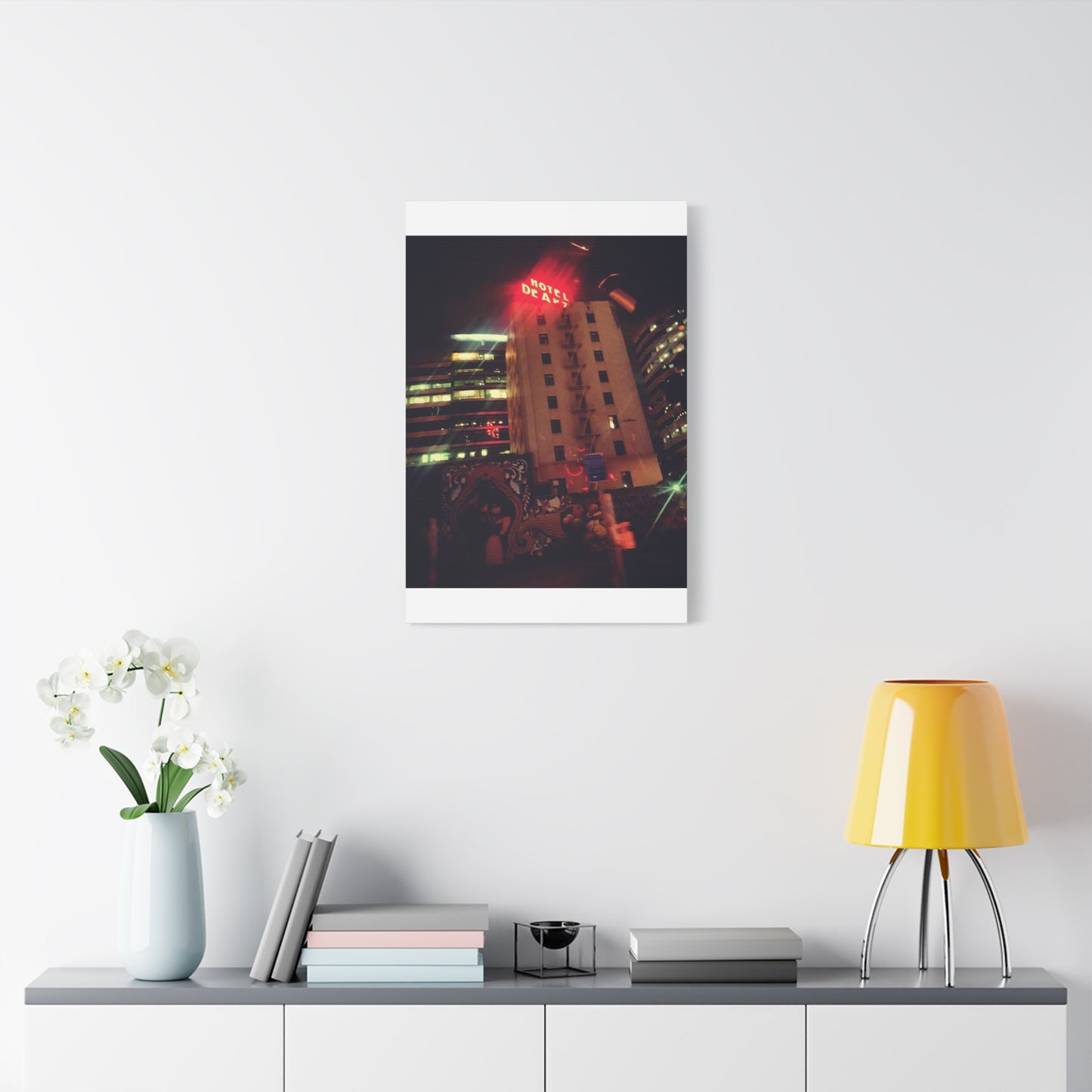 Hotel DeAnza - City Nightscape Canvas Print — Urban Street Art Building Matte Stretched 1.25"
