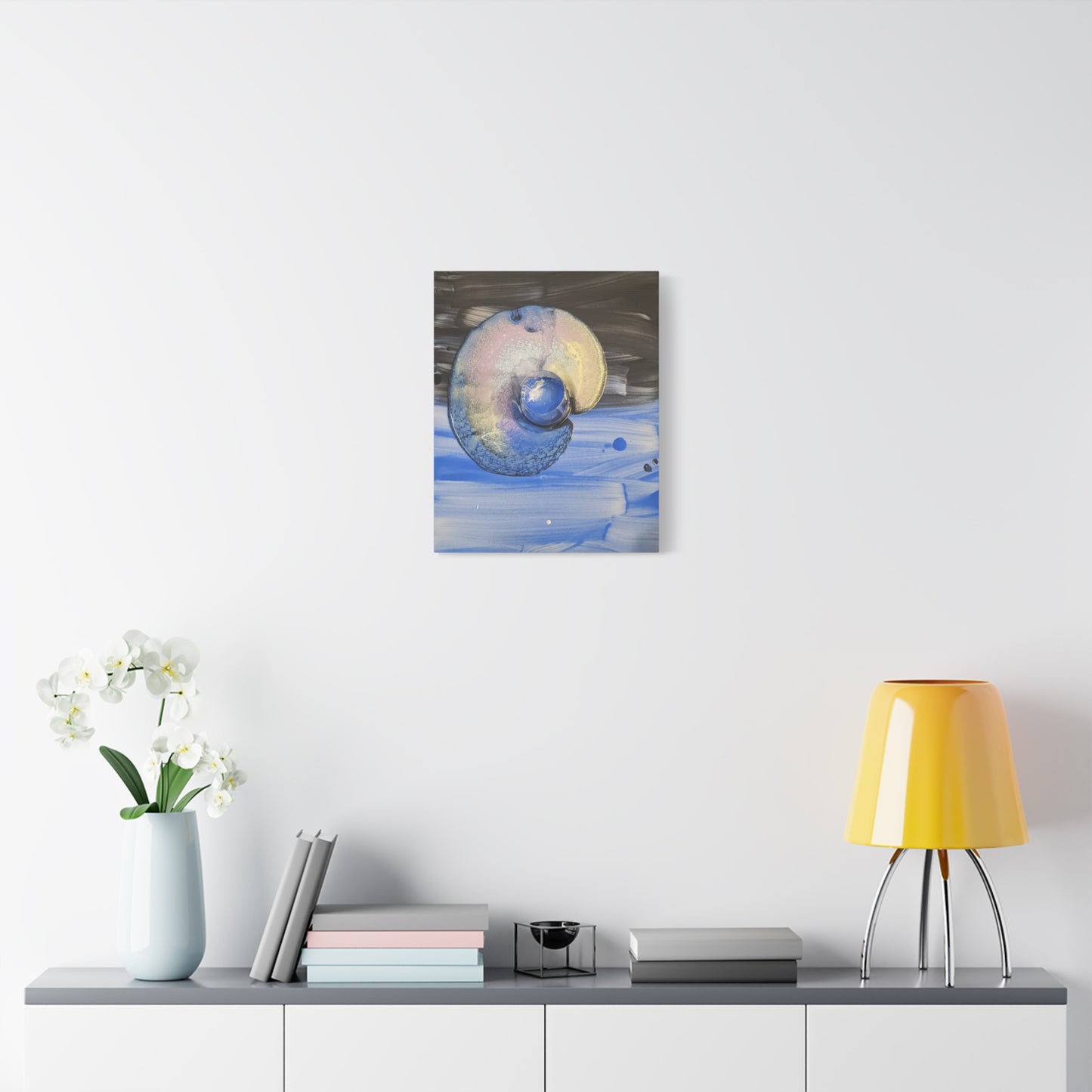 the nautilus - Abstract Blue Spiral Matte Canvas Art - Nautical Coastal Wall Decor