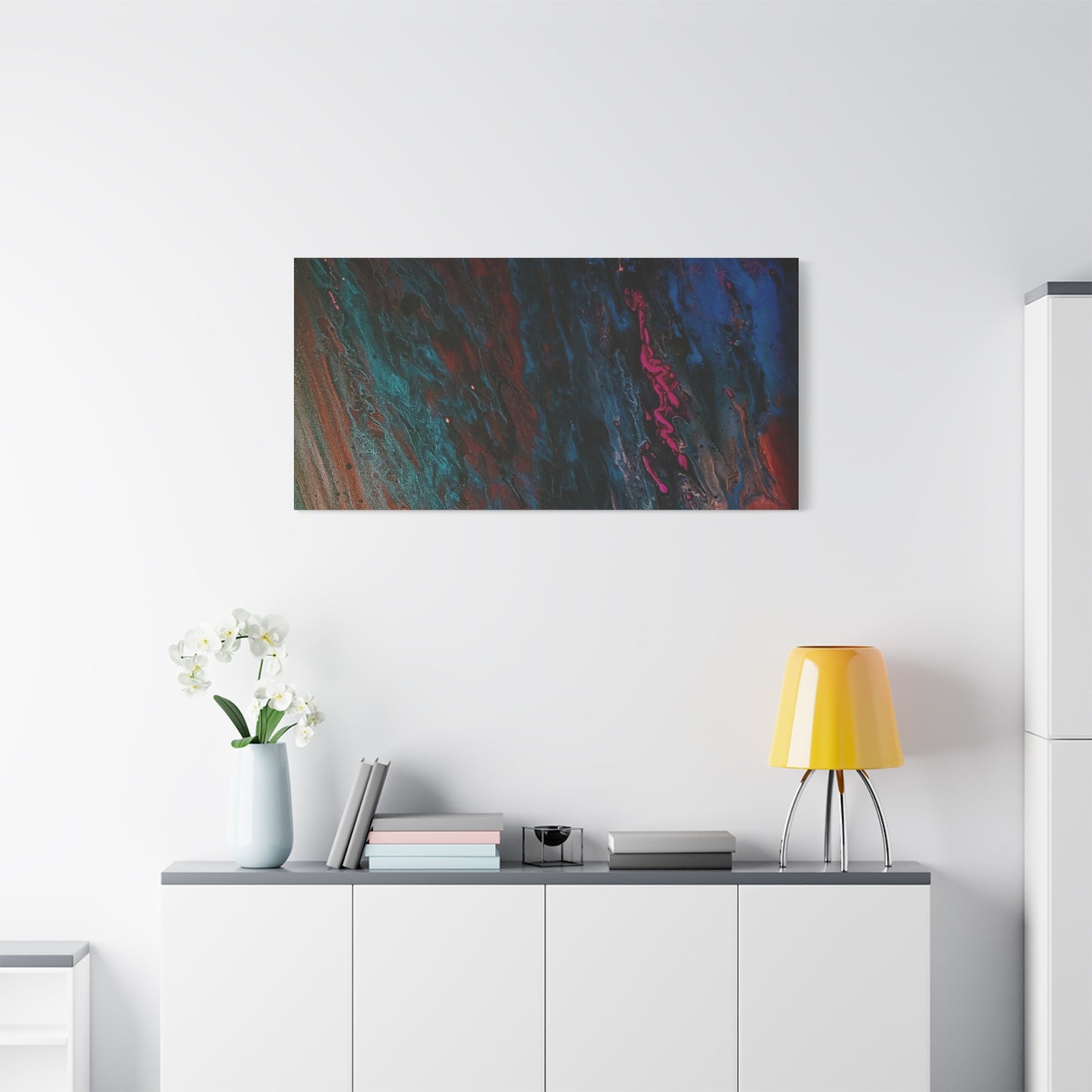 Abstract Fluid Art Canvas Wall Art - Jupiter pour — Vibrant Ocean Night Matte Stretched Canvas