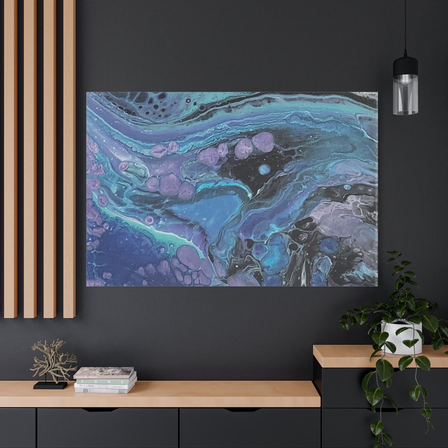 Abstract Ocean Wave Matte Canvas Print — Blue & Purple Fluid Art, Stretched 1.25"