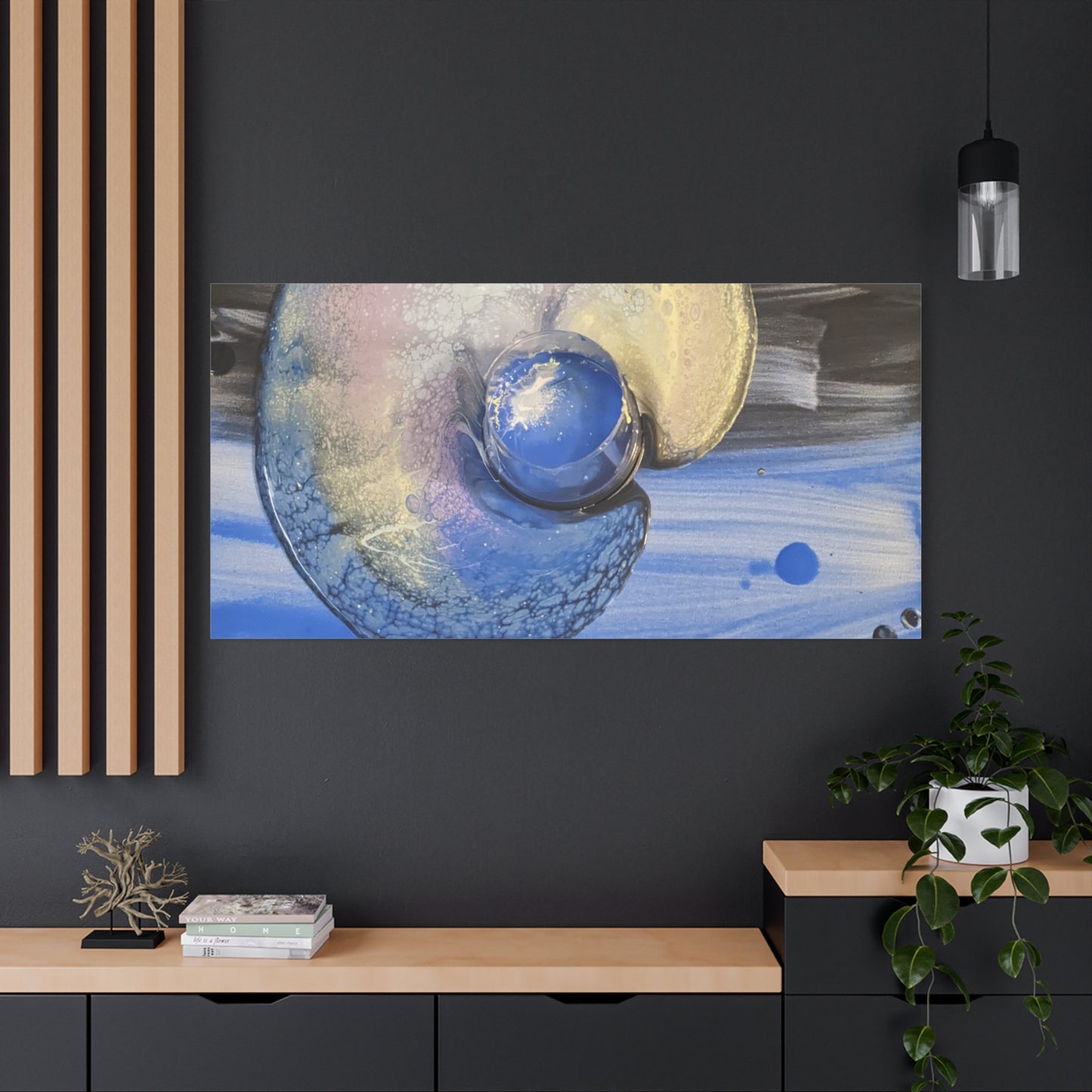the nautilus - Abstract Blue Spiral Matte Canvas Art - Nautical Coastal Wall Decor