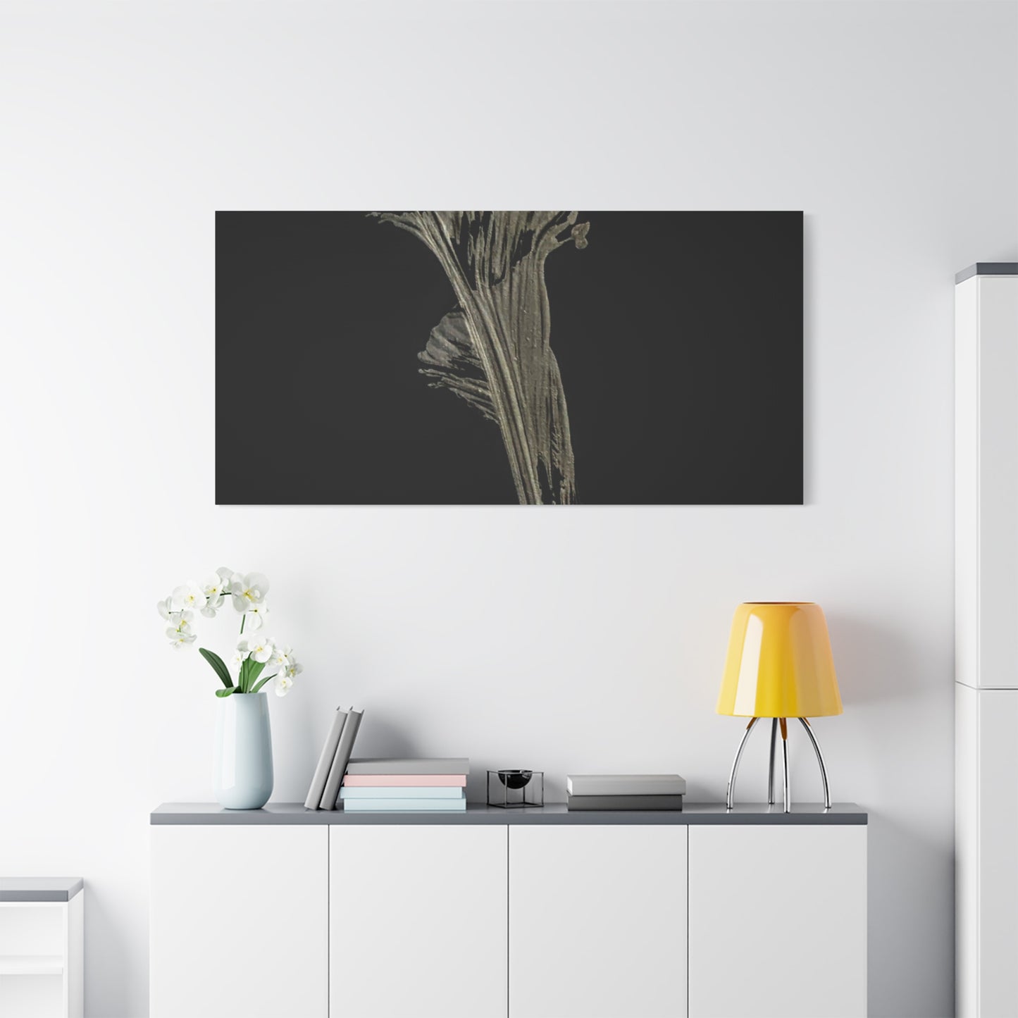 Calla Lilly - Minimalist Botanical Canvas Print — Monochrome Flower Art on Black Matte
