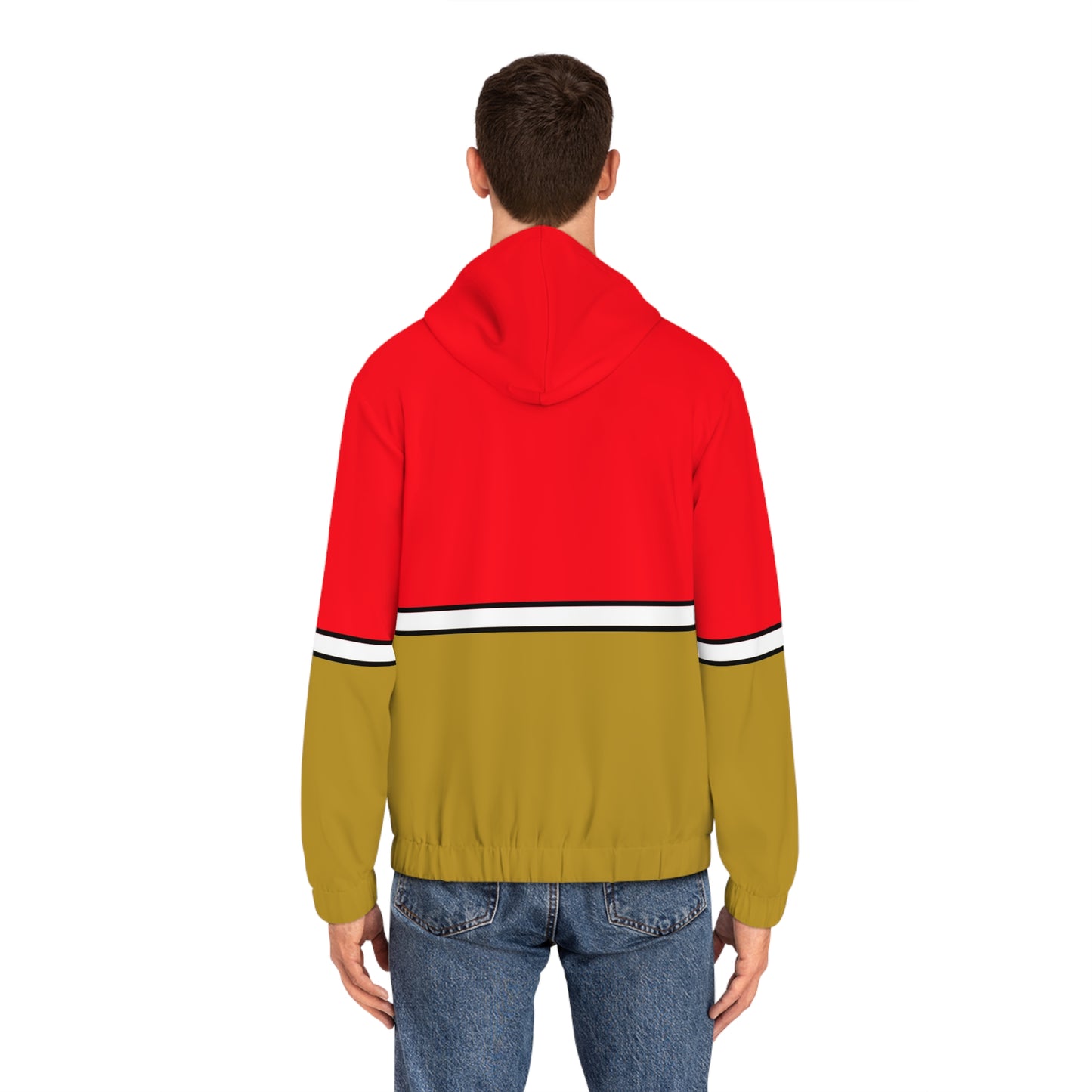Men's Full-Zip Hoodie - Red & Gold Colorblock with 'SF' Logo