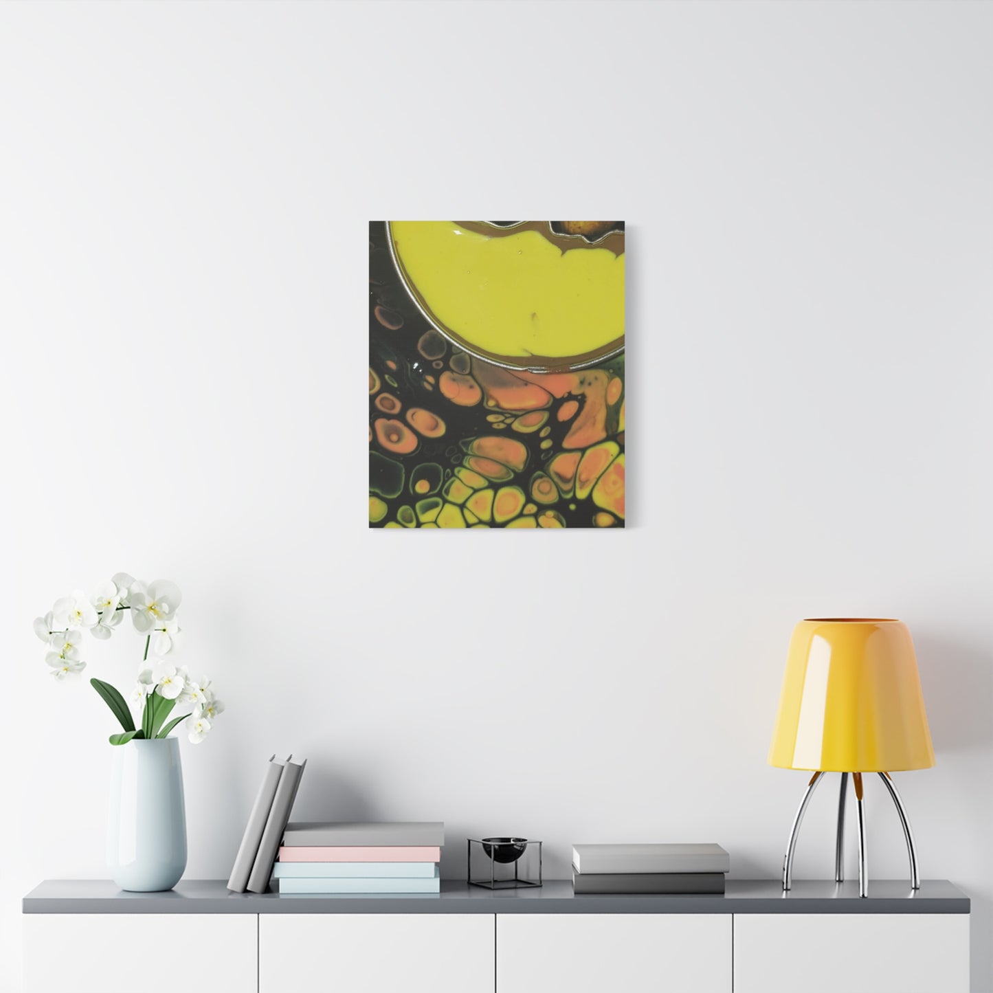 Abstract Fluid Art Canvas Print — Yellow & Black Cell Pour