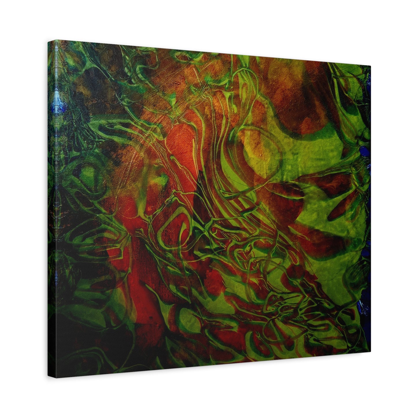 Abstract Green & Red Fluid Art Canvas Print