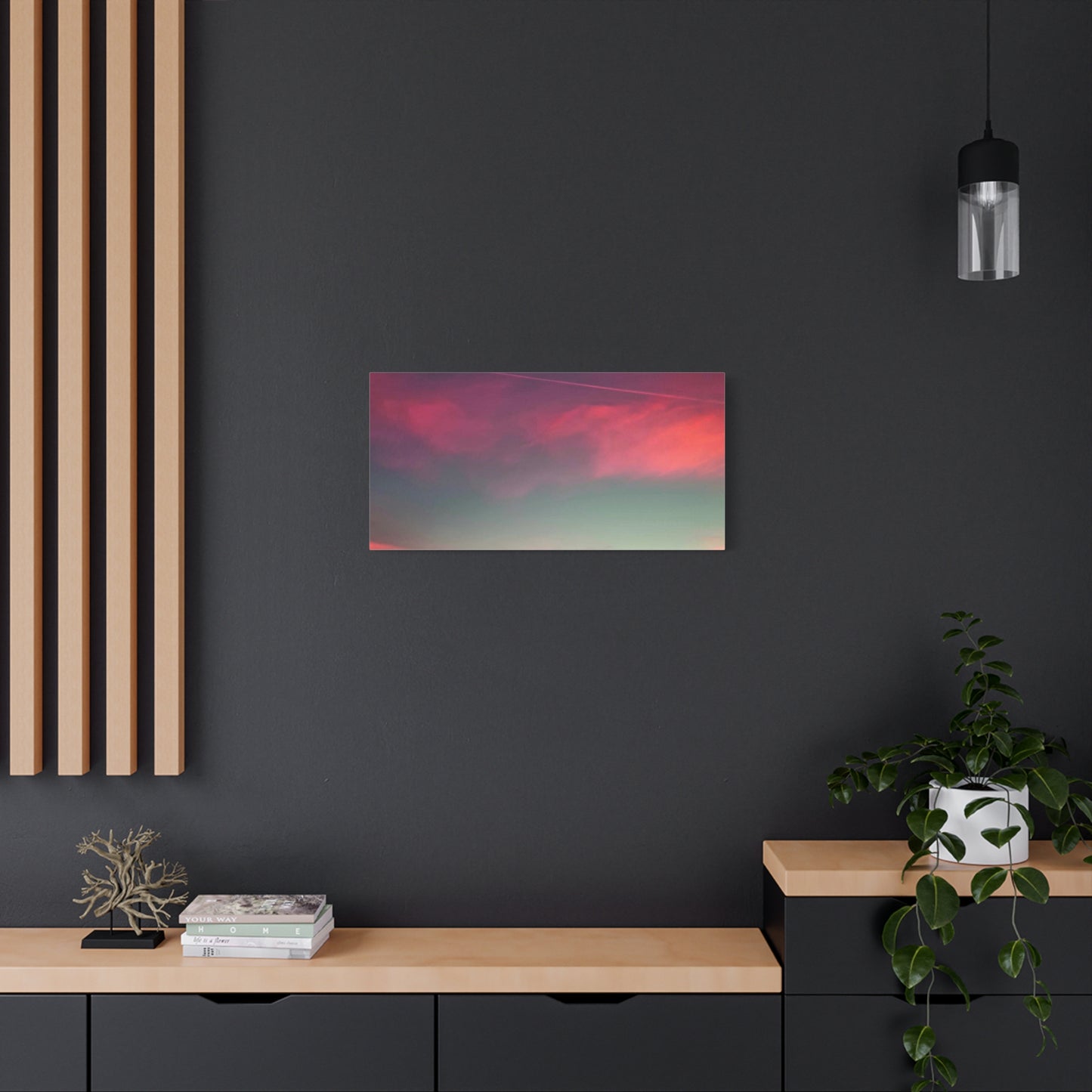 pink sky at morning - Horizon Matte Canvas Print — Vibrant Pink & Teal Sky Wall Art, Stretched 1.25"