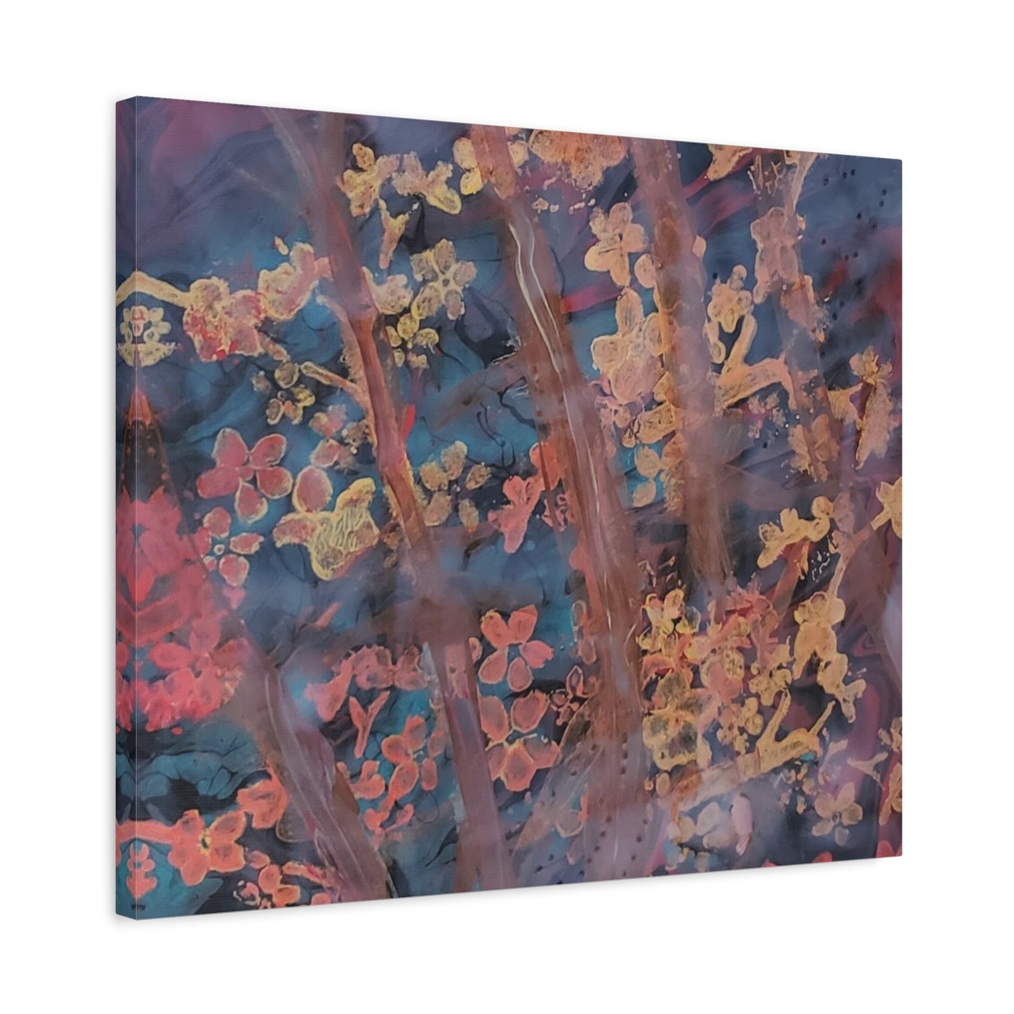 Abstract Floral Canvas Print — Moody Pink & Blue Stretched Wall Art