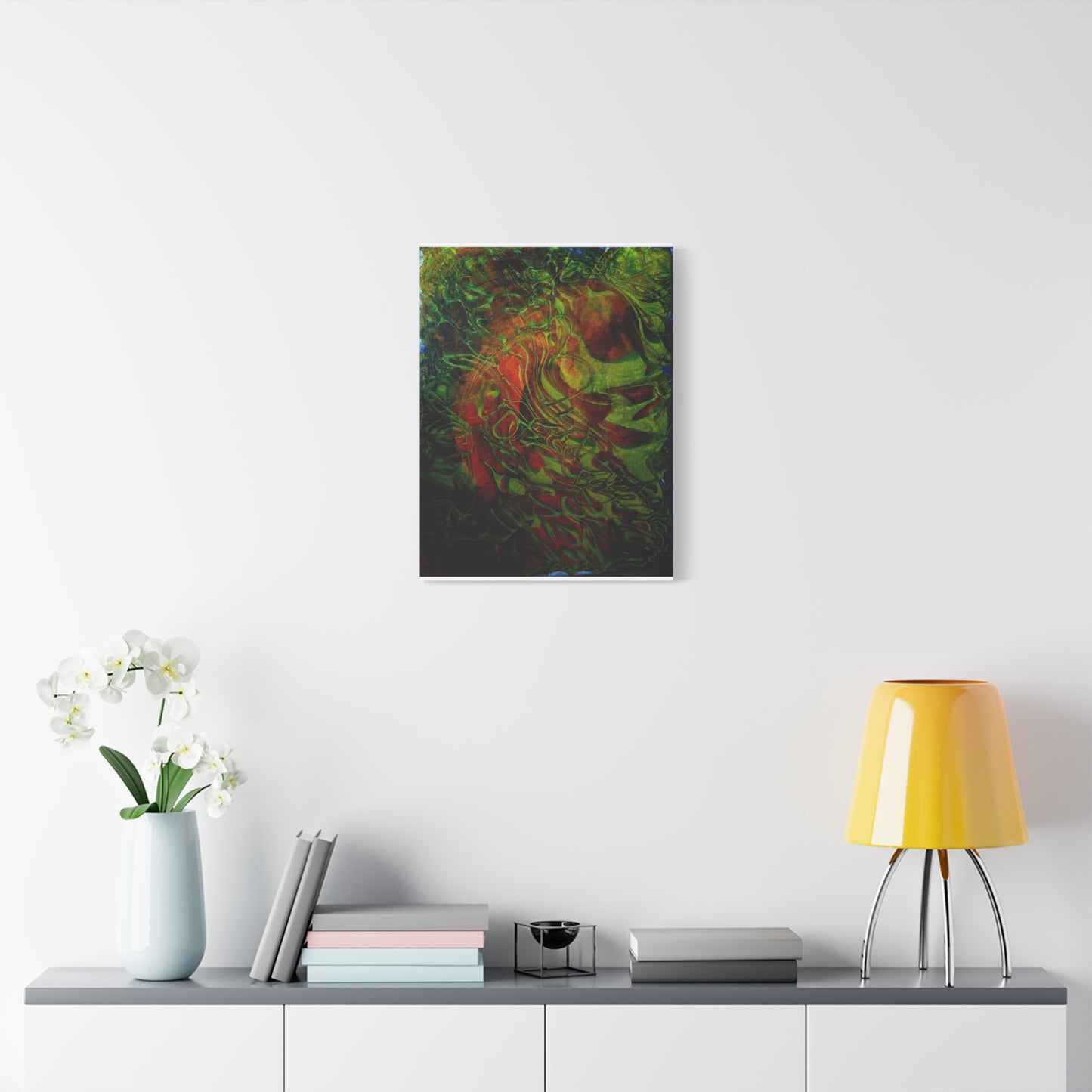 Abstract Green & Red Fluid Art Canvas Print
