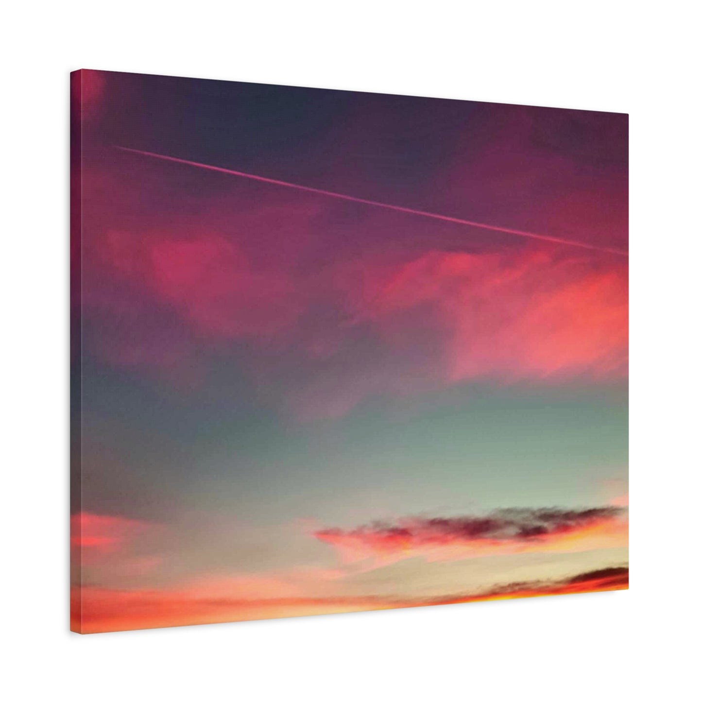 pink sky at morning - Horizon Matte Canvas Print — Vibrant Pink & Teal Sky Wall Art, Stretched 1.25"
