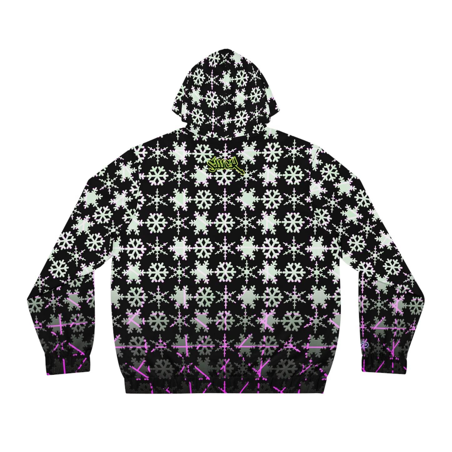 Snowflake Pattern Full-Zip Hoodie — Black & Purple Winter Zip-Up