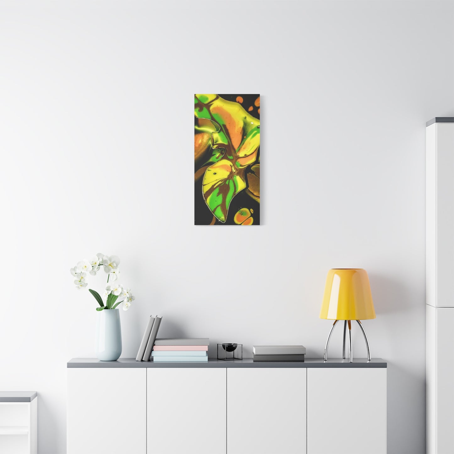 Abstract Green & Gold Fluid Art Matte Canvas Print (Stretched)