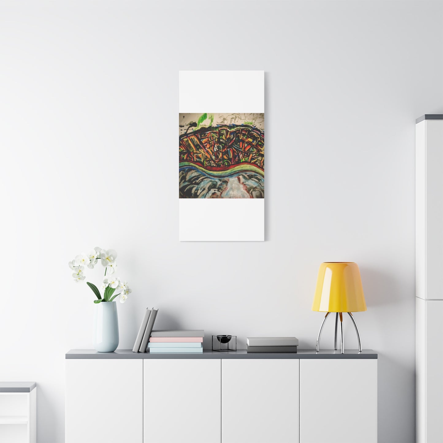 Acrylic_inequalities - Abstract Coastal Cityscape Canvas — Vibrant Ocean Wave Wall Art