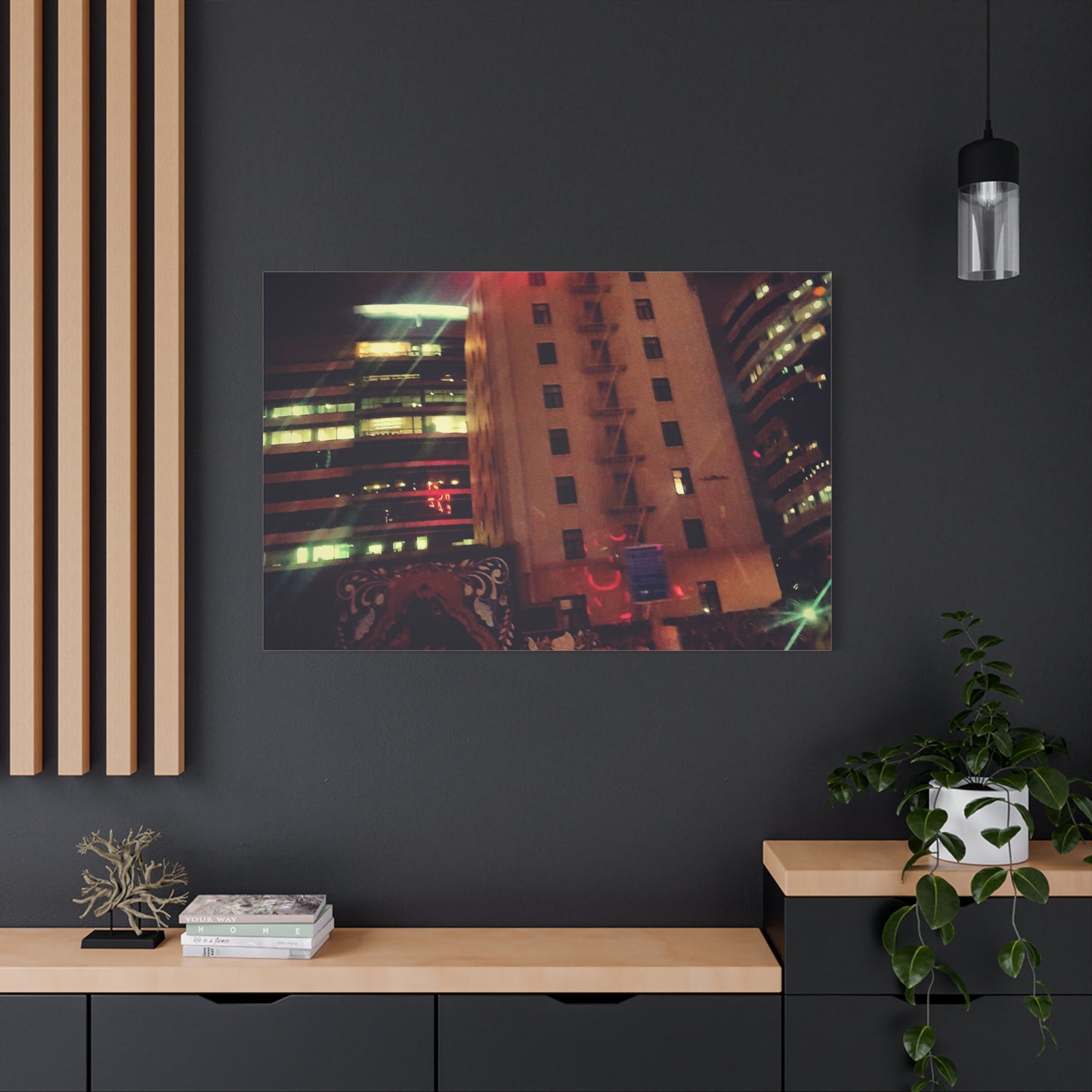 Hotel DeAnza - City Nightscape Canvas Print — Urban Street Art Building Matte Stretched 1.25"