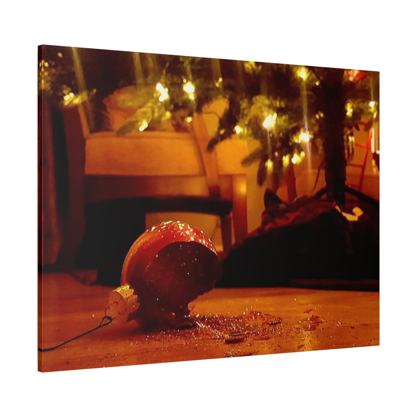 Christmas Tree Ornament Photo Canvas – Cozy Holiday Still Life Wall Art