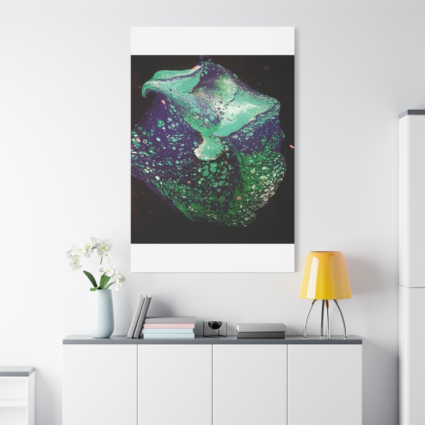 Abstract Green & Teal Fluid Art Canvas Print - Matte Stretched Wall Art