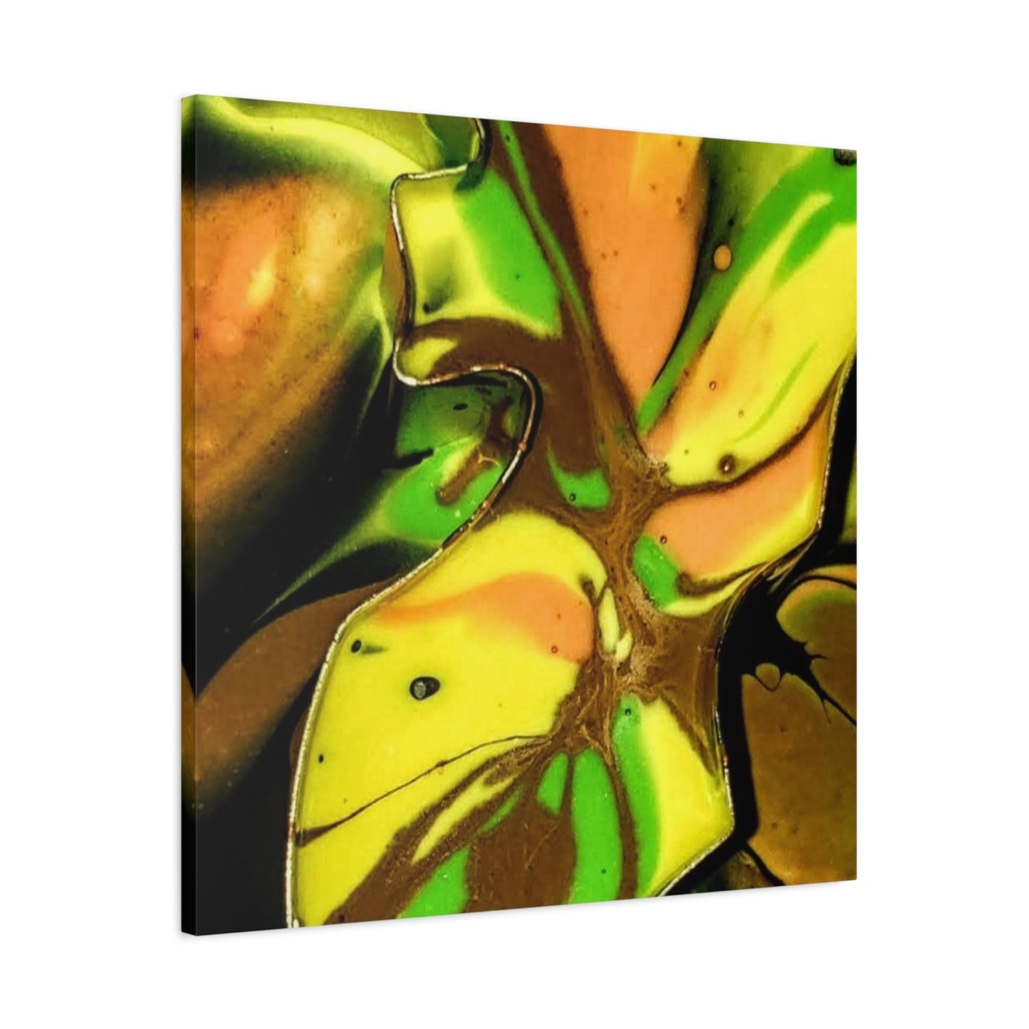 Abstract Green & Gold Fluid Art Matte Canvas Print (Stretched)