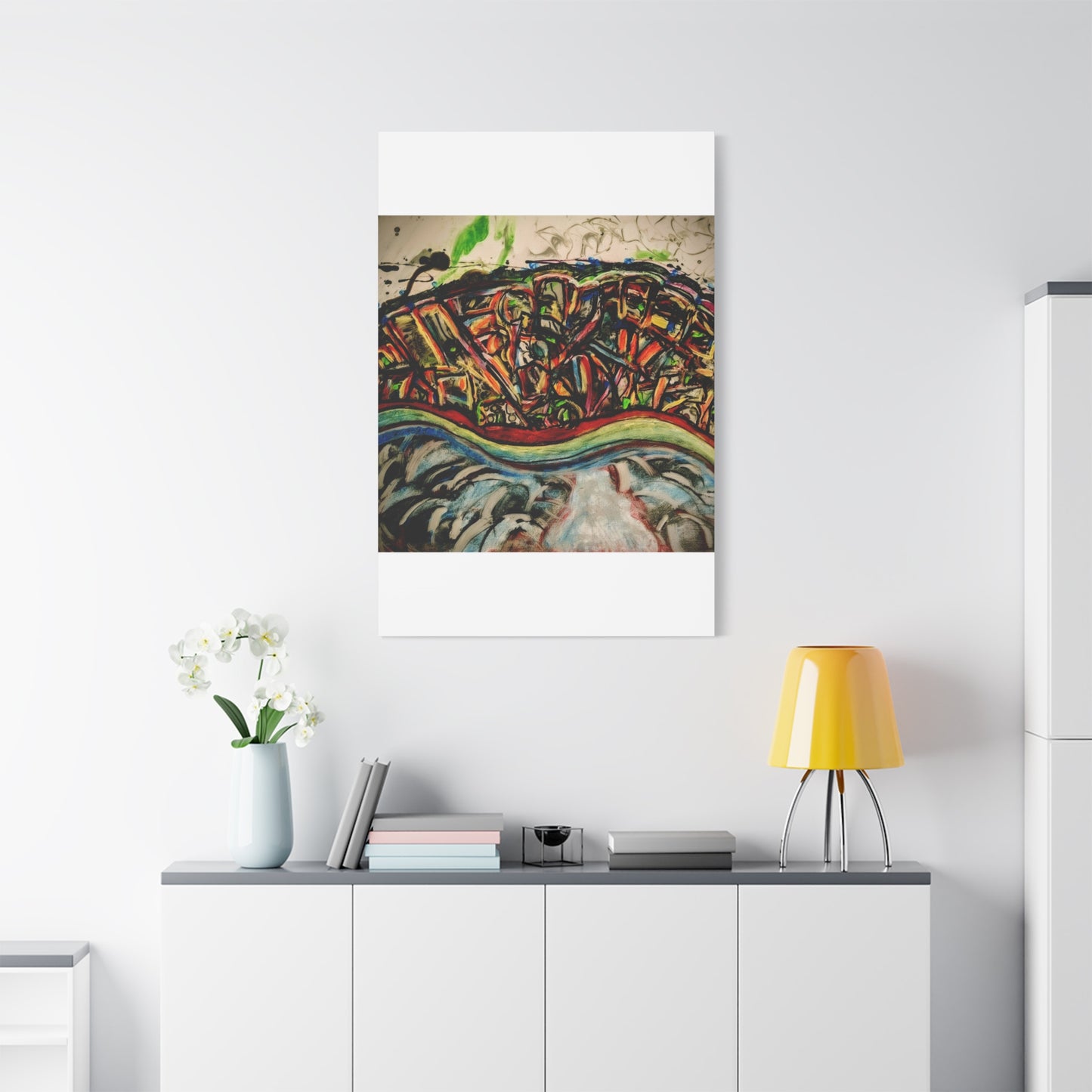 Acrylic_inequalities - Abstract Coastal Cityscape Canvas — Vibrant Ocean Wave Wall Art