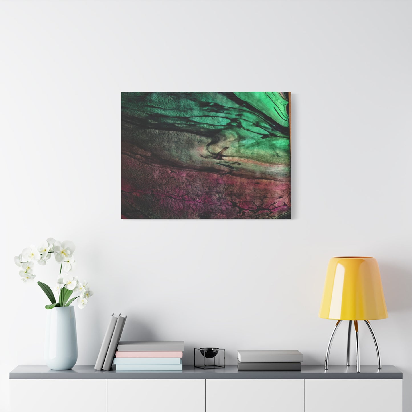 flame tempered pour - Abstract Teal & Magenta Canvas Wall Art — Matte Stretched 1.25"