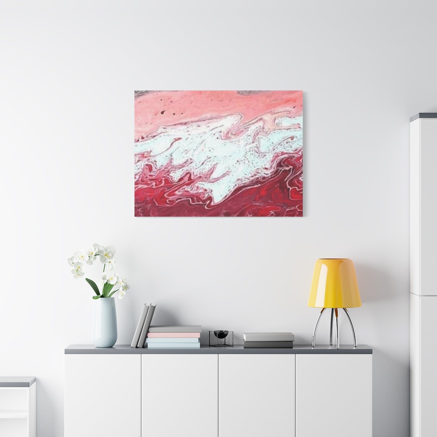 Abstract Pink & Red Fluid Art Canvas — Matte Stretched Wall Art