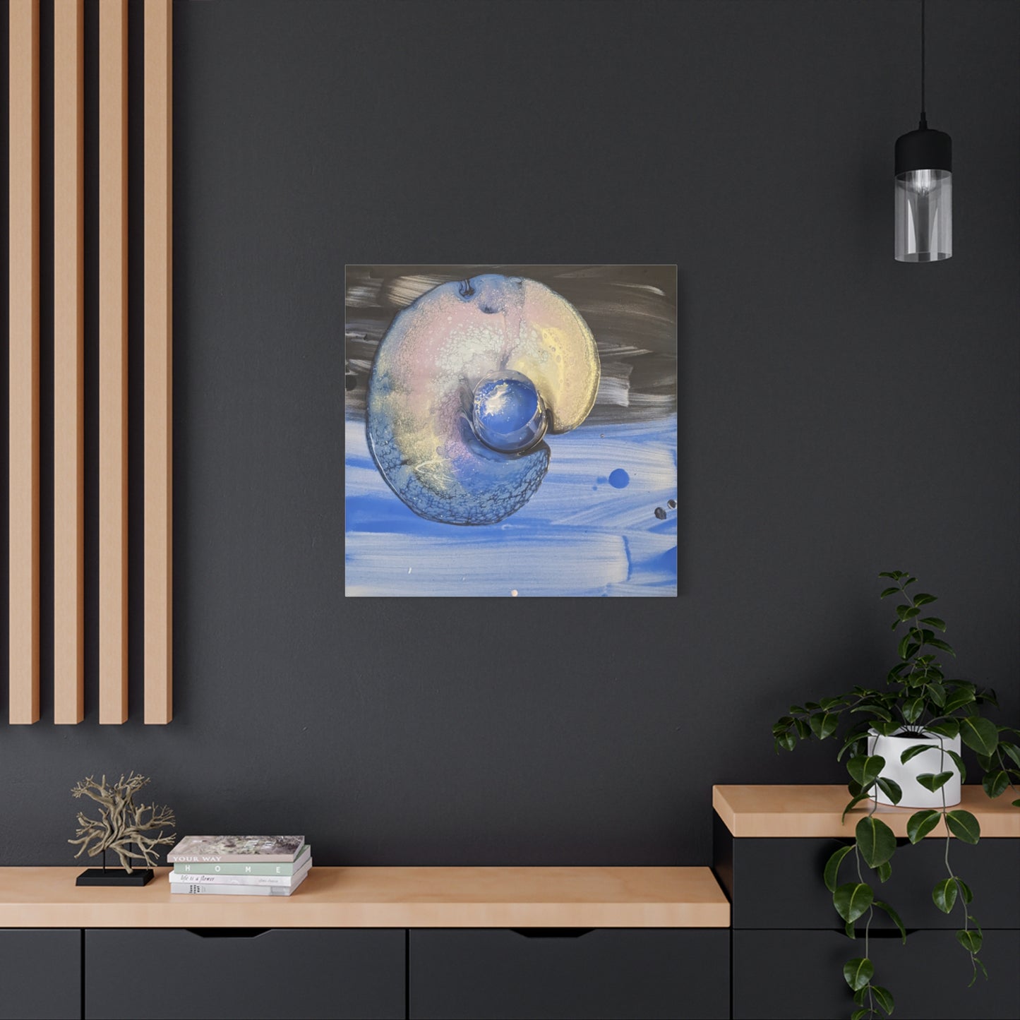 the nautilus - Abstract Blue Spiral Matte Canvas Art - Nautical Coastal Wall Decor