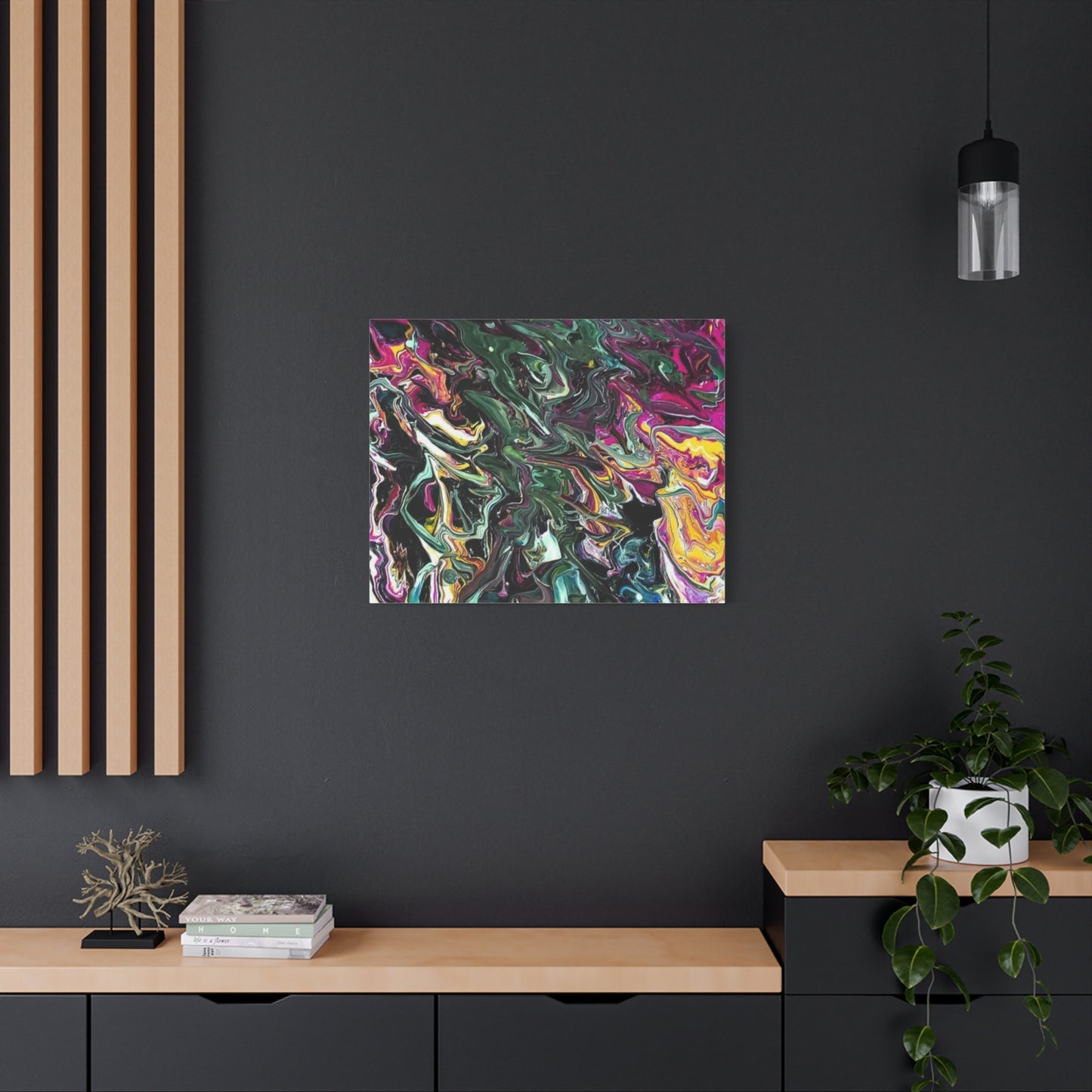 chaos in the garden - Abstract Fluid Art Matte Canvas Print - Colorful Swirl Wall Art