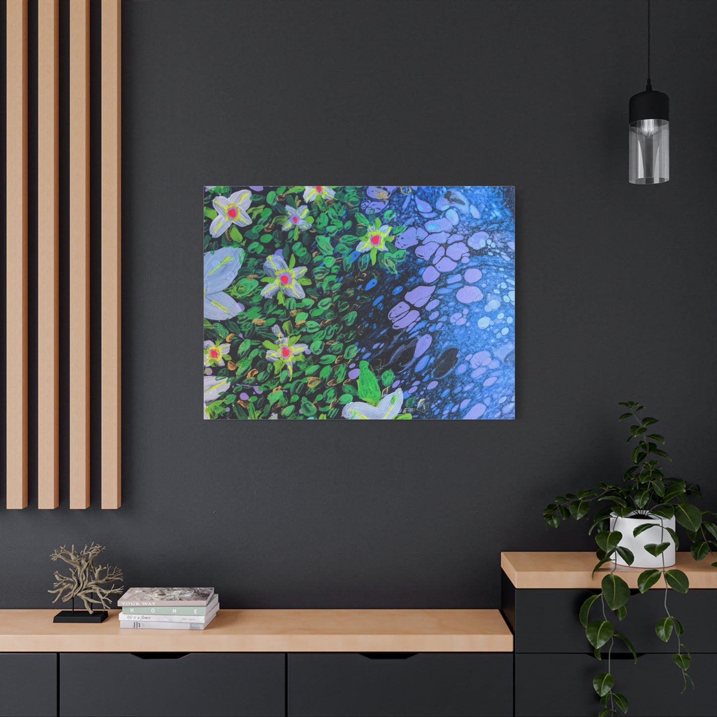 Floetrol&Flowers -  Reef Matte Canvas Wall Art — Blue & Green Abstract Flower Painting