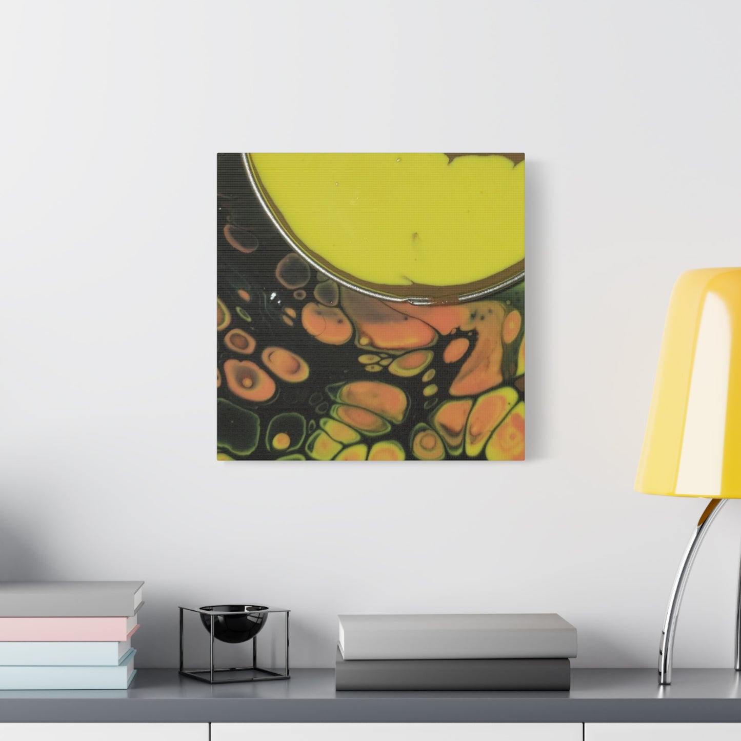 Abstract Fluid Art Canvas Print — Yellow & Black Cell Pour
