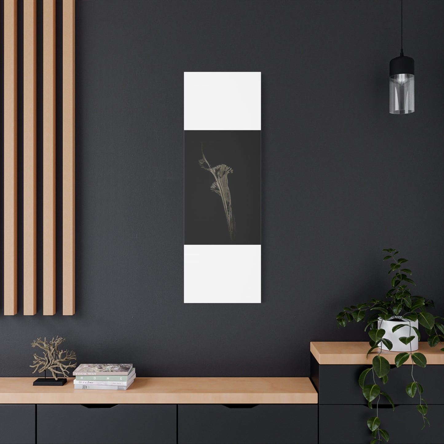 Calla Lilly - Minimalist Botanical Canvas Print — Monochrome Flower Art on Black Matte
