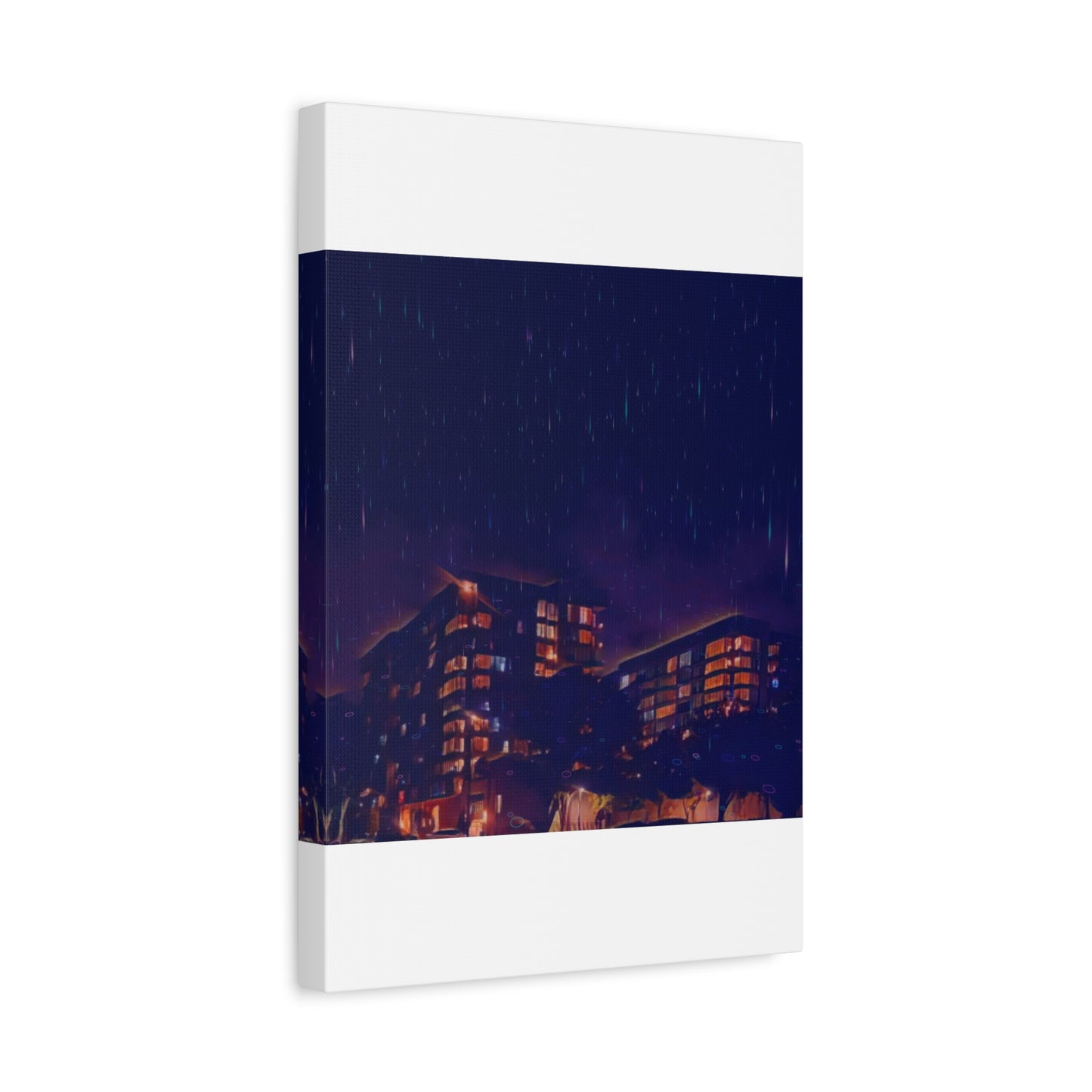 Neon Percipitation @ night - Canvas Print — Moody Urban Wall Art