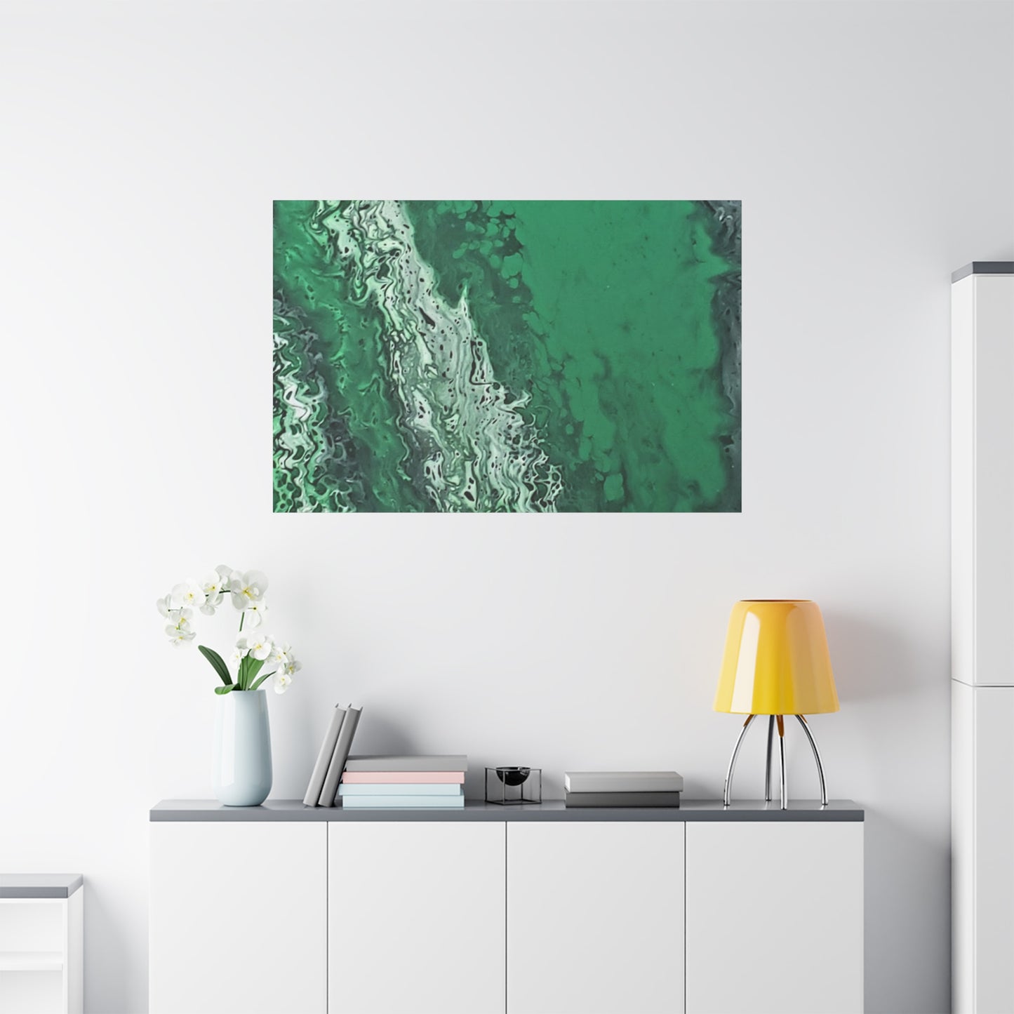 Emerald Wave Abstract Canvas Print — Matte Stretched Wall Art
