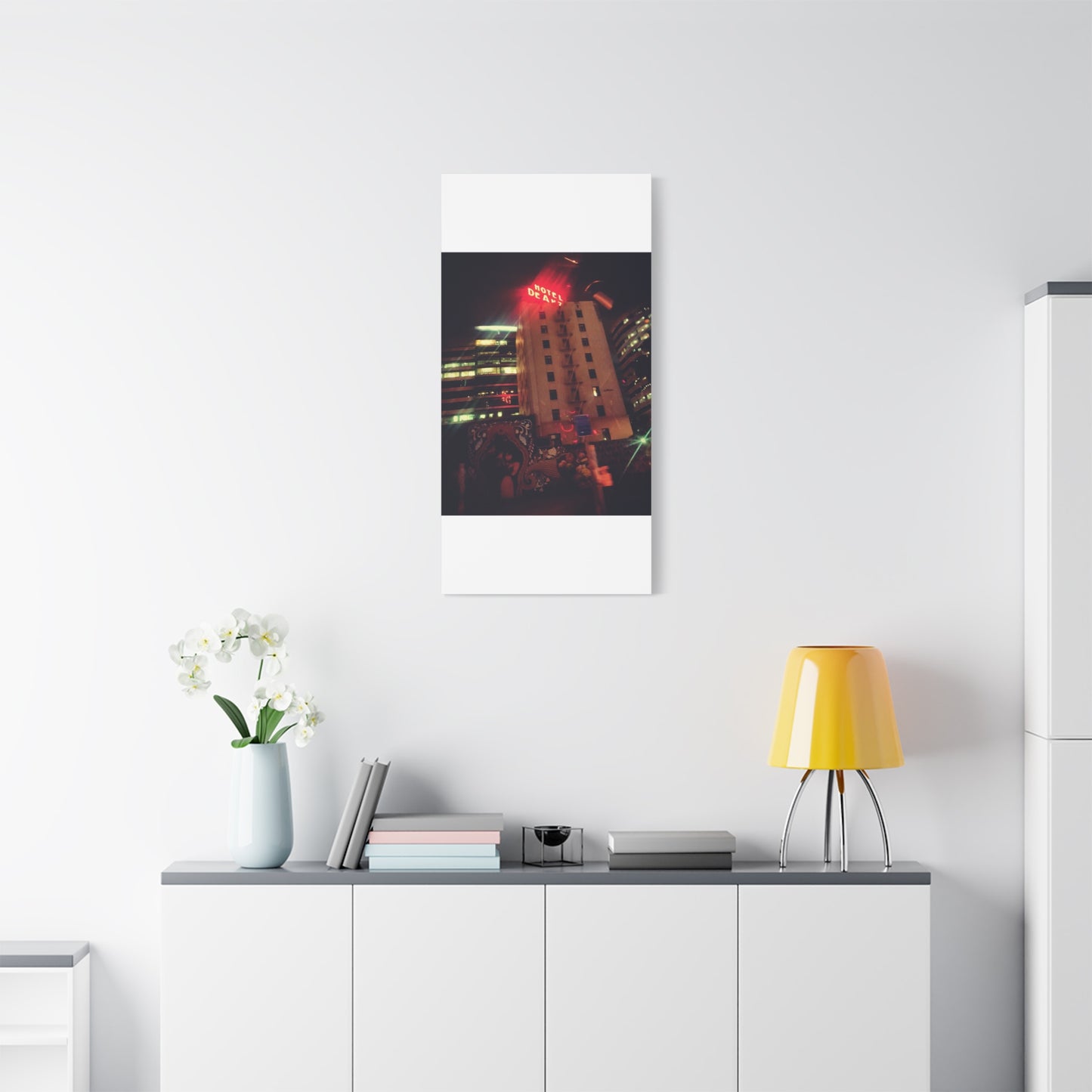 Hotel DeAnza - City Nightscape Canvas Print — Urban Street Art Building Matte Stretched 1.25"