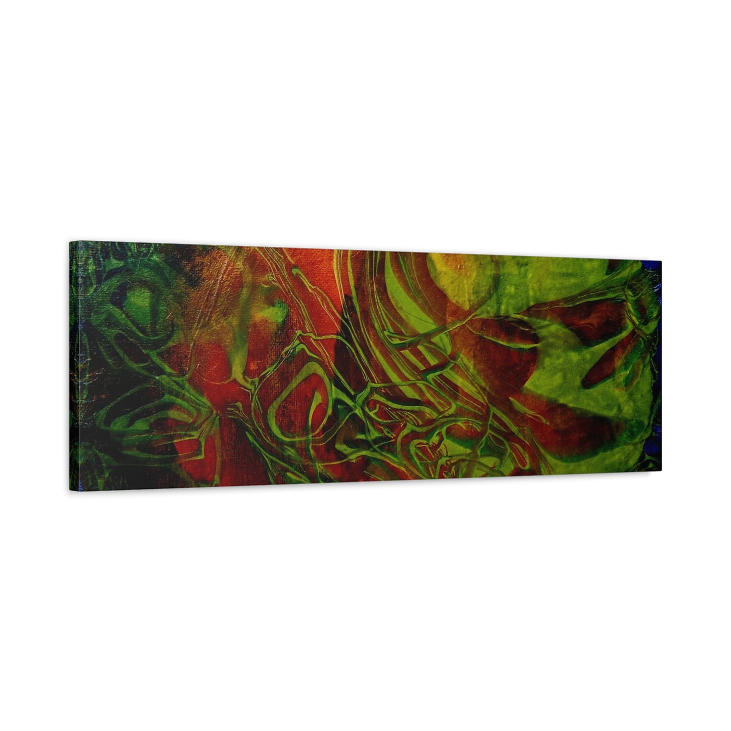 Abstract Green & Red Fluid Art Canvas Print