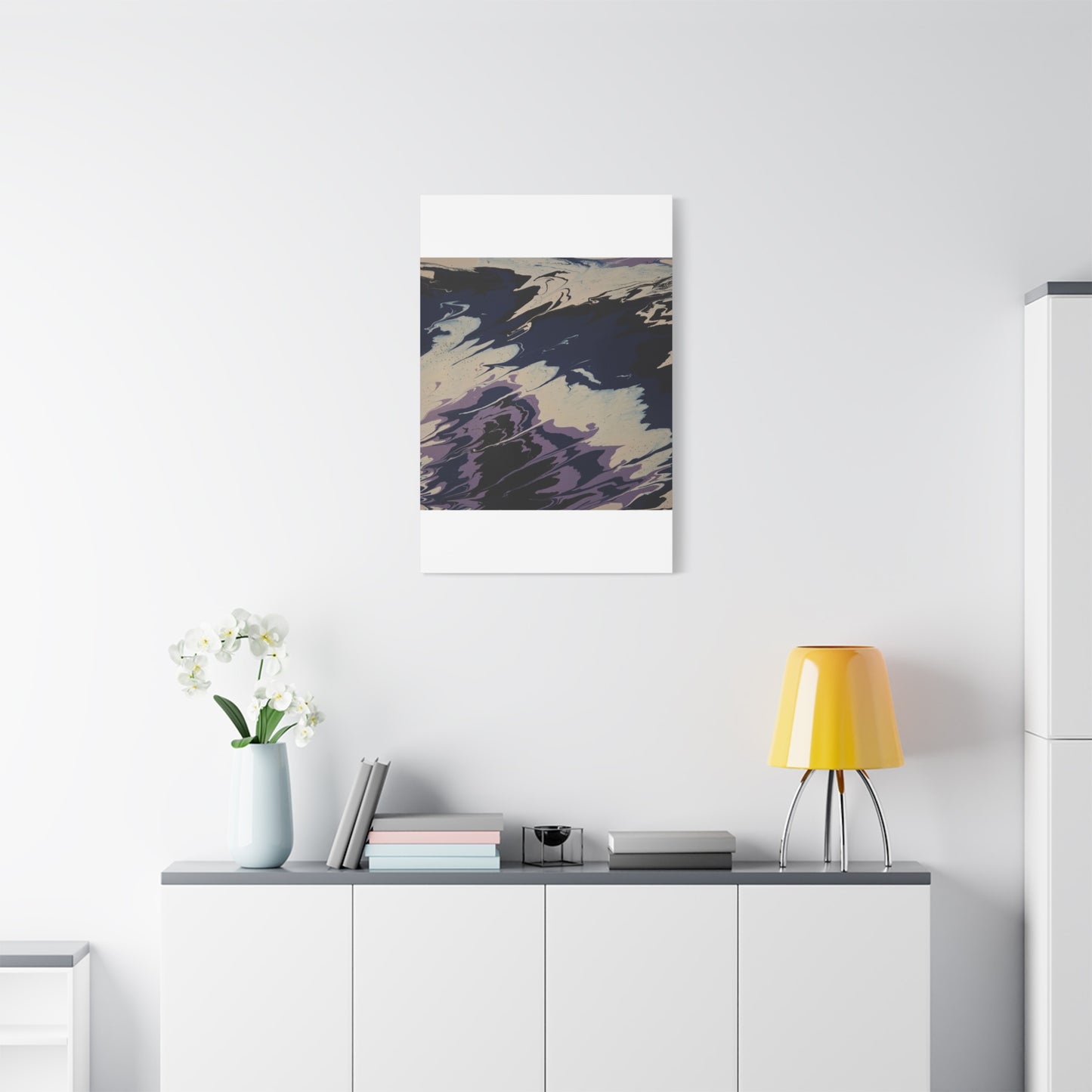 Abstract Navy & Lavender Wave Matte Stretched Canvas (1.25")