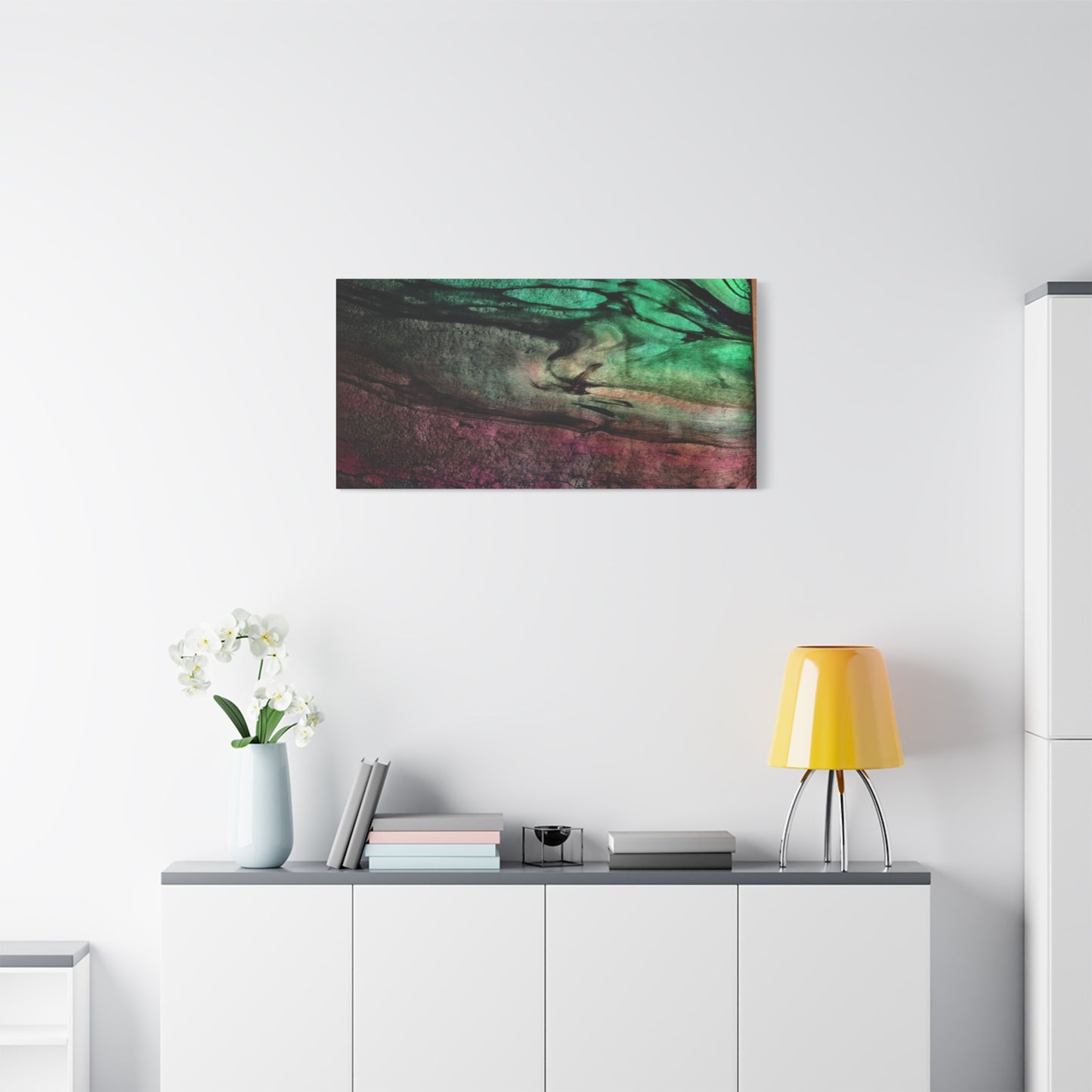 flame tempered pour - Abstract Teal & Magenta Canvas Wall Art — Matte Stretched 1.25"