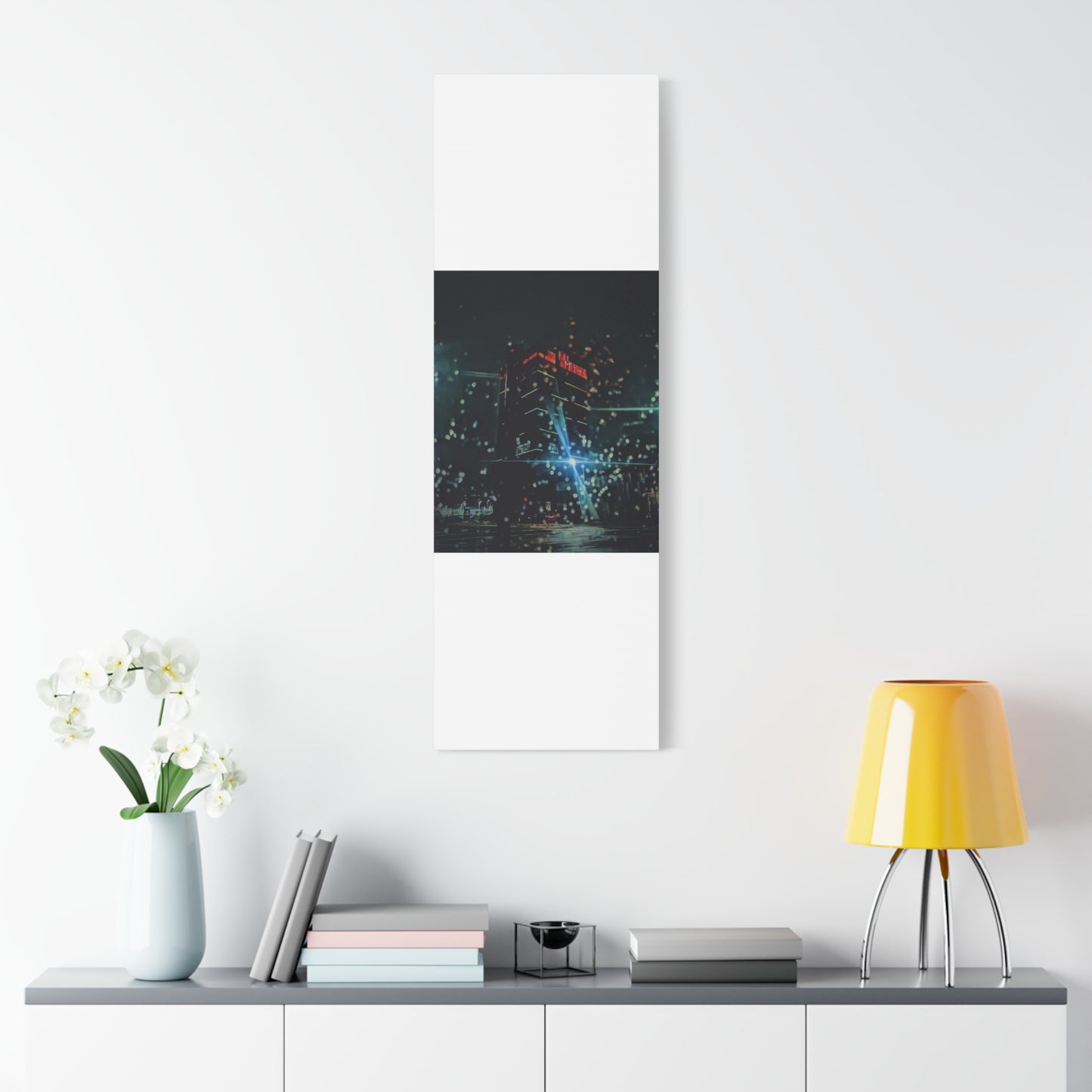 matrix @night Canvas Print — Moody Rainy Urban Wall Art (Matte Stretched)