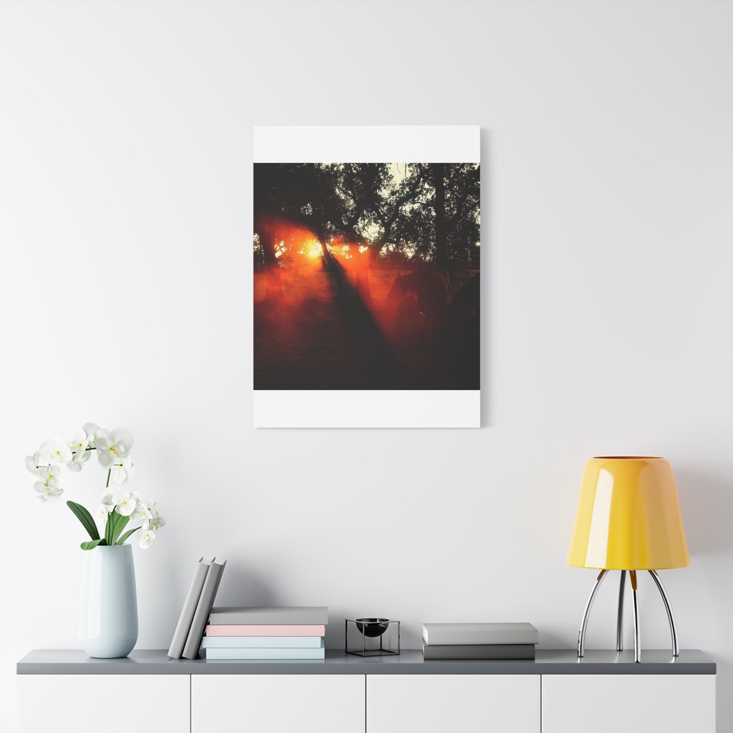Sunset Forest Matte Canvas Wall Art — Dramatic Orange Light Photography