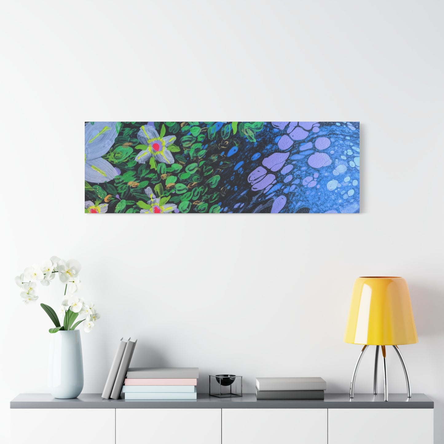 Floetrol&Flowers -  Reef Matte Canvas Wall Art — Blue & Green Abstract Flower Painting