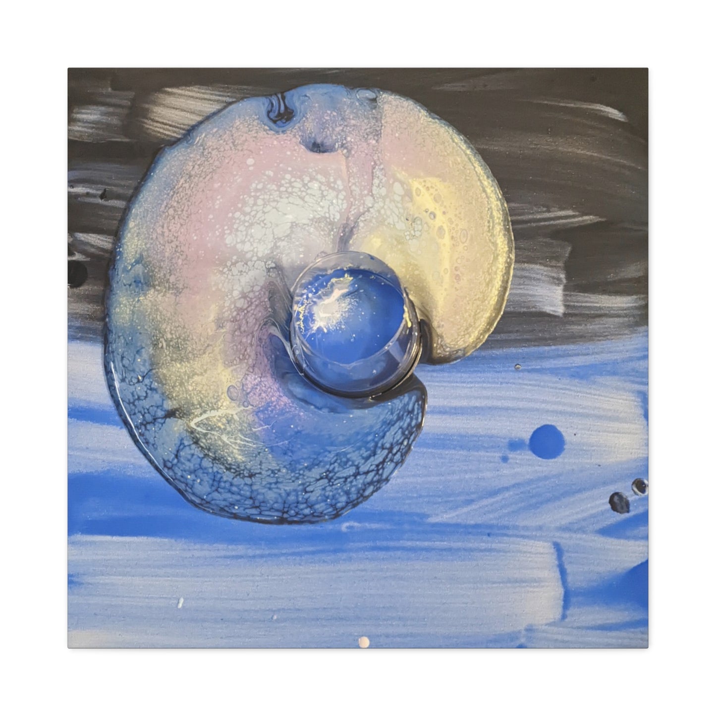 the nautilus - Abstract Blue Spiral Matte Canvas Art - Nautical Coastal Wall Decor