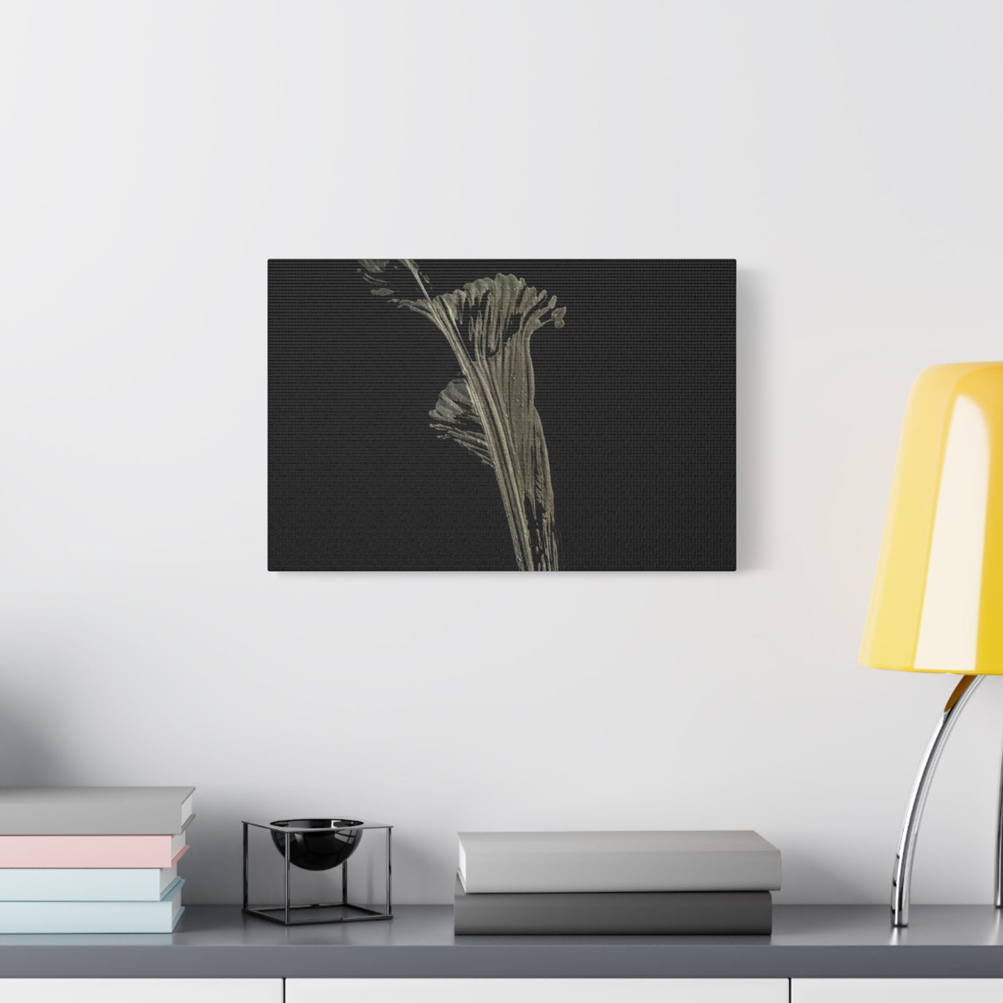 Calla Lilly - Minimalist Botanical Canvas Print — Monochrome Flower Art on Black Matte