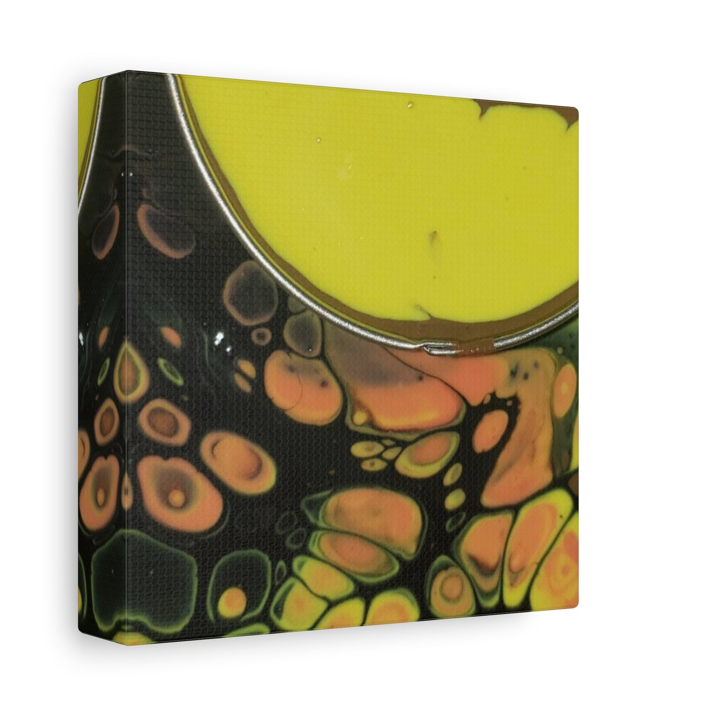 Abstract Fluid Art Canvas Print — Yellow & Black Cell Pour