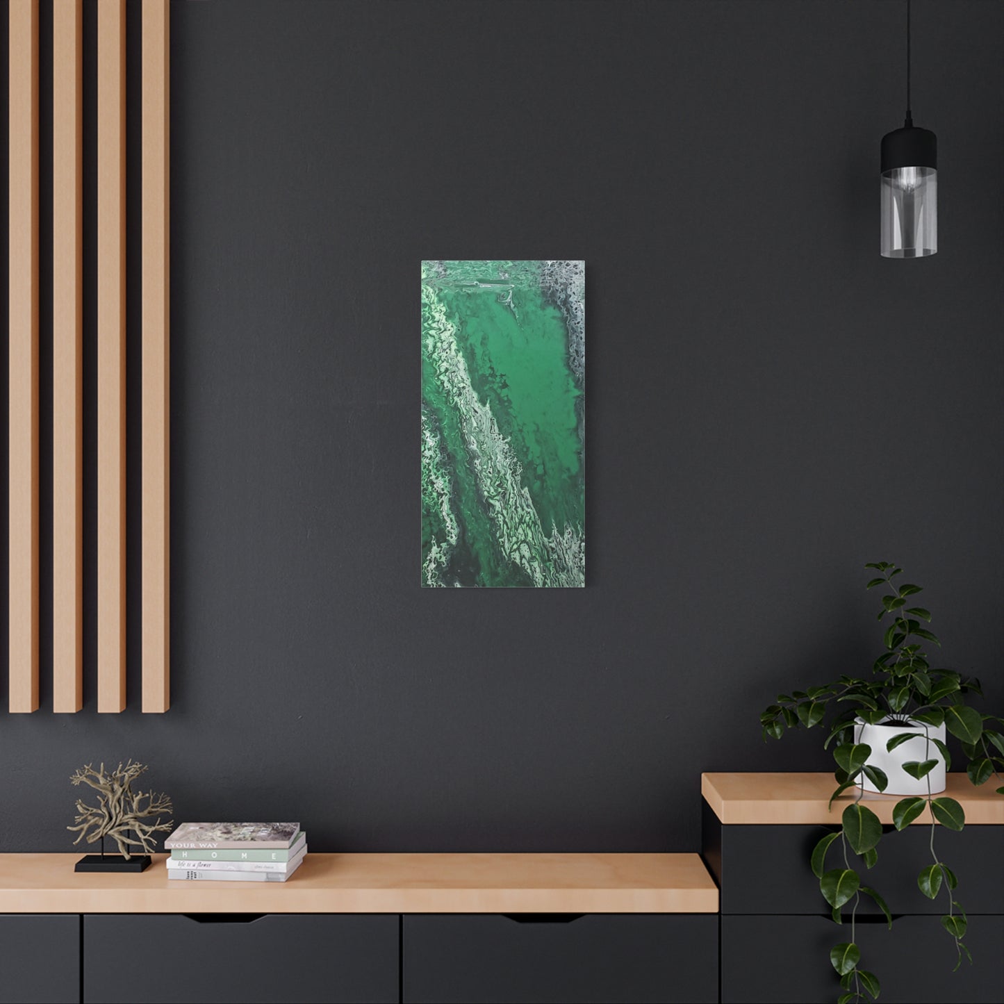 Emerald Wave Abstract Canvas Print — Matte Stretched Wall Art