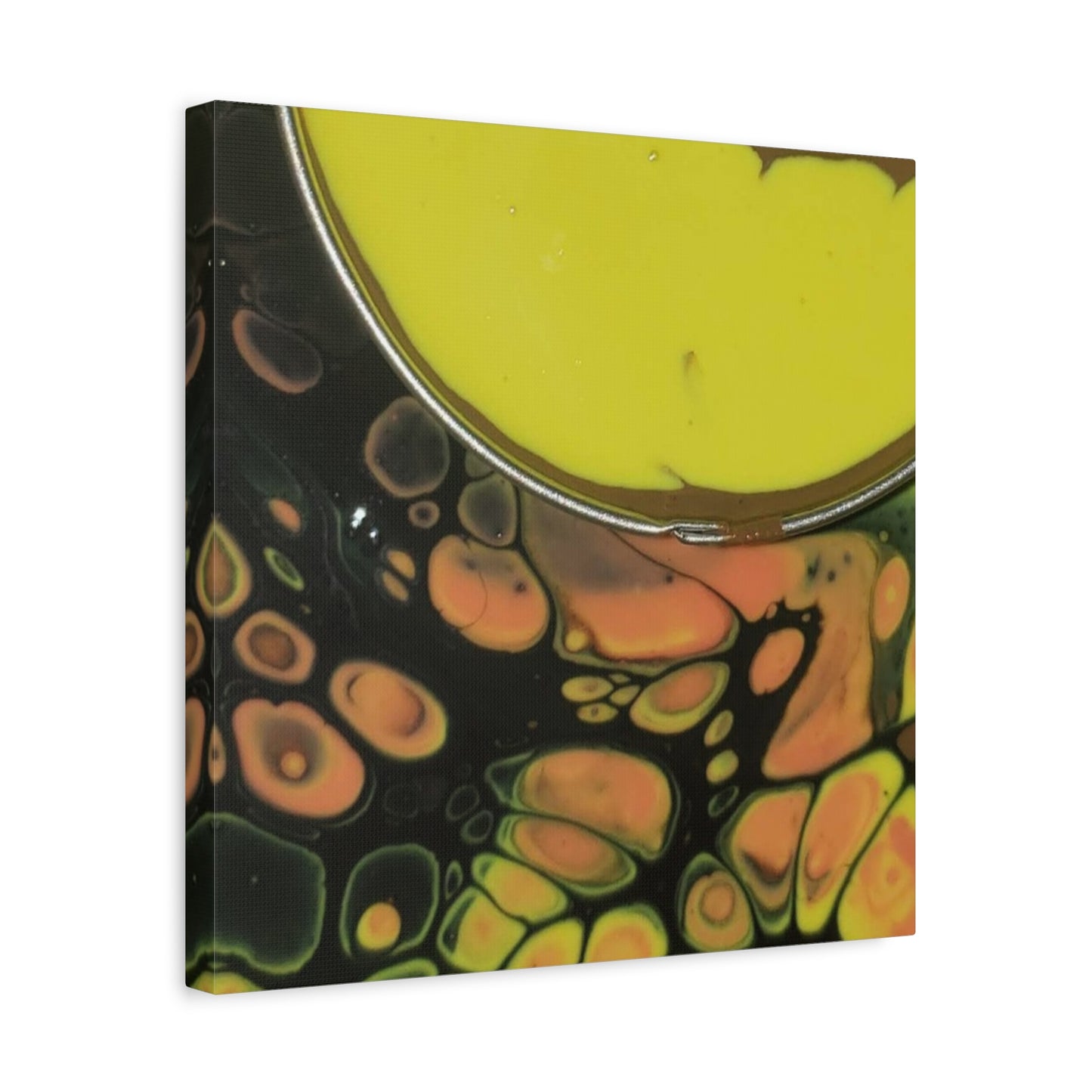 Abstract Fluid Art Canvas Print — Yellow & Black Cell Pour