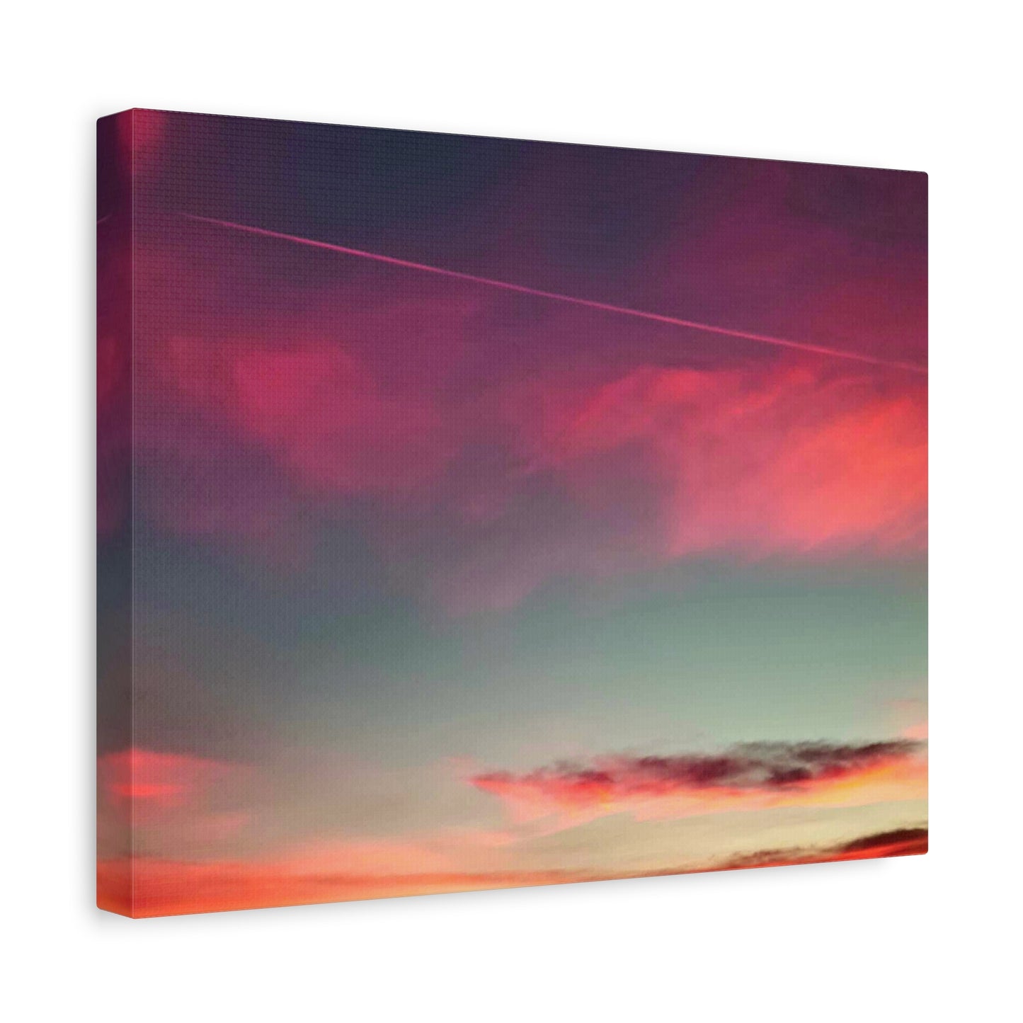 pink sky at morning - Horizon Matte Canvas Print — Vibrant Pink & Teal Sky Wall Art, Stretched 1.25"