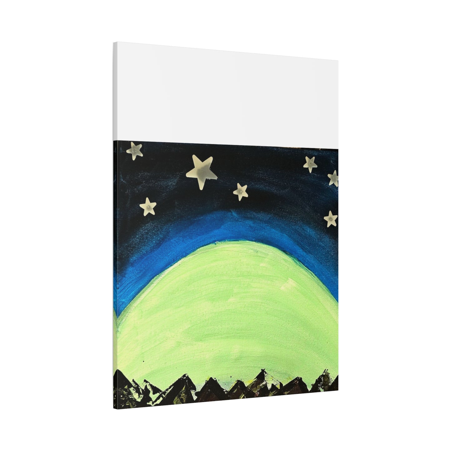Green Moonrise Canvas Wall Art – Mountain Silhouette Nightscape
