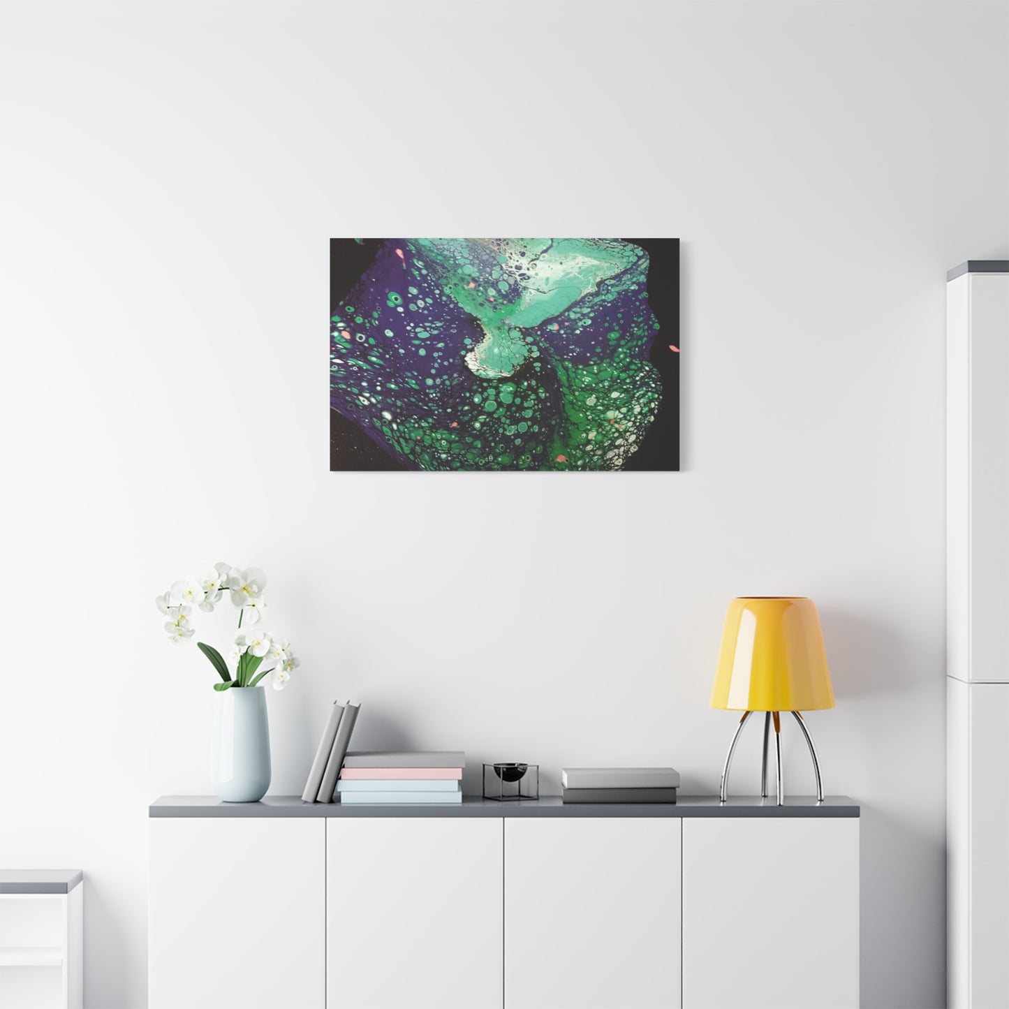 Abstract Green & Teal Fluid Art Canvas Print - Matte Stretched Wall Art