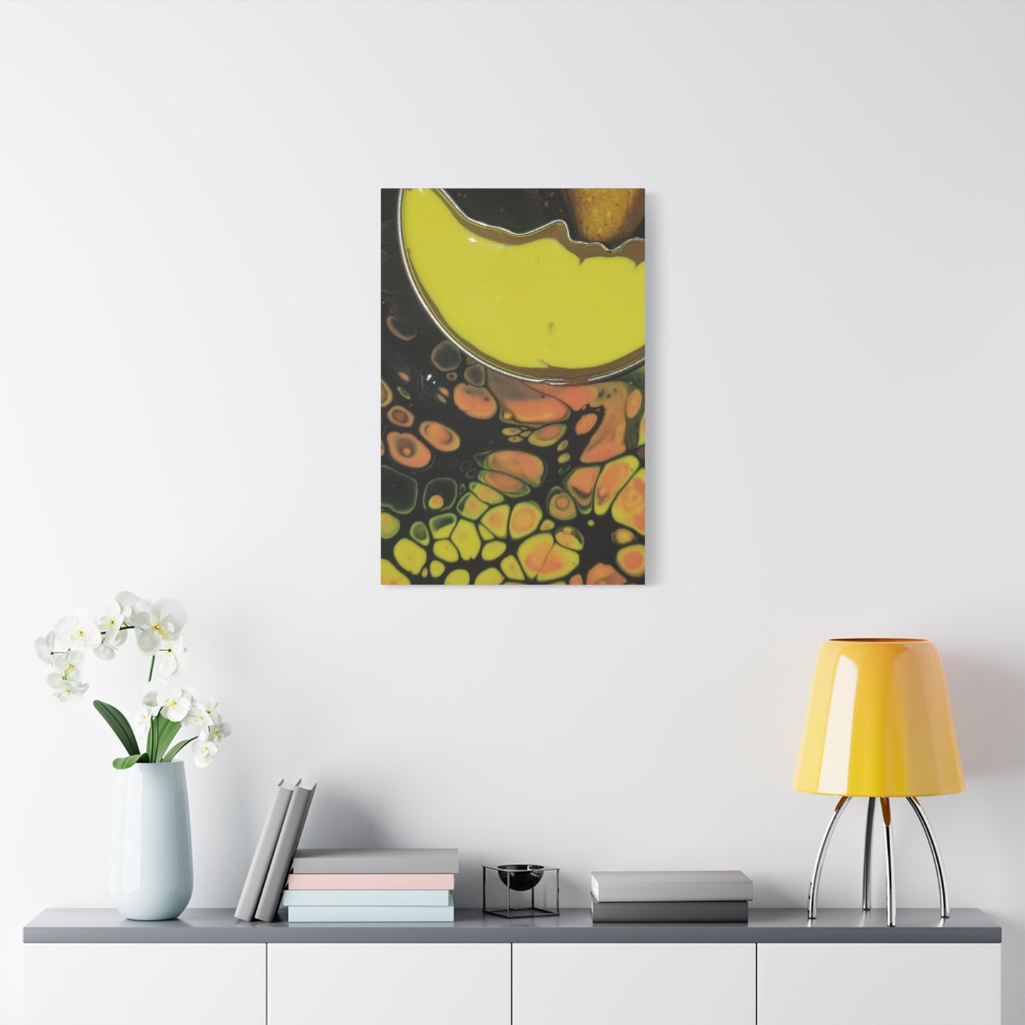 Abstract Fluid Art Canvas Print — Yellow & Black Cell Pour