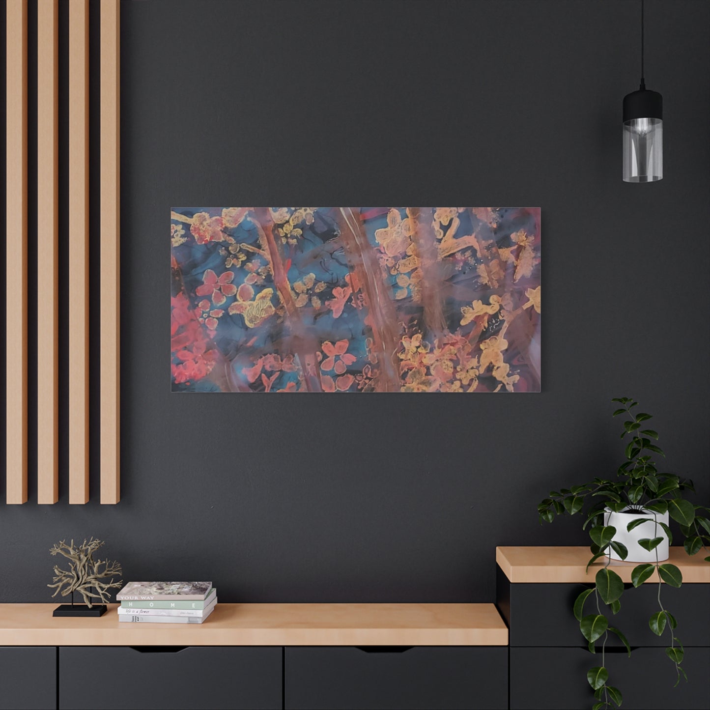 Abstract Floral Canvas Print — Moody Pink & Blue Stretched Wall Art