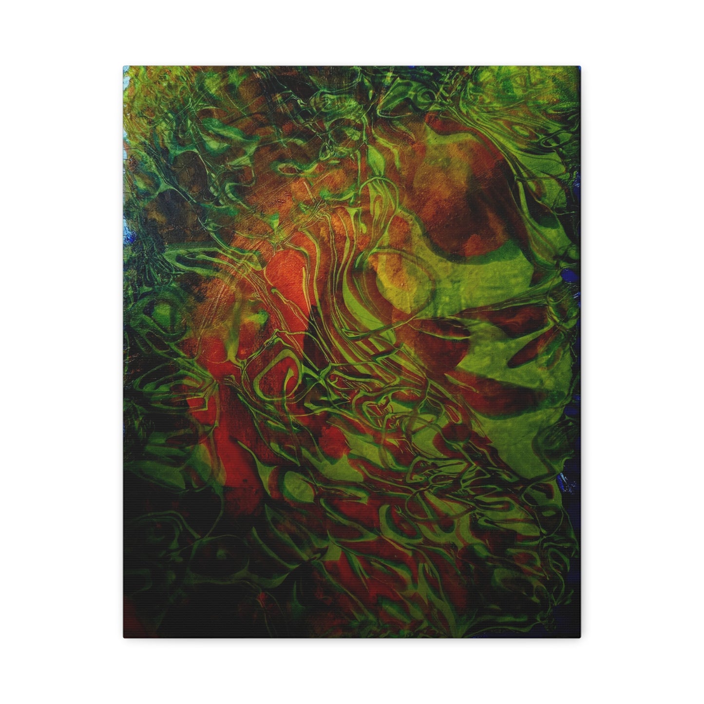 Abstract Green & Red Fluid Art Canvas Print