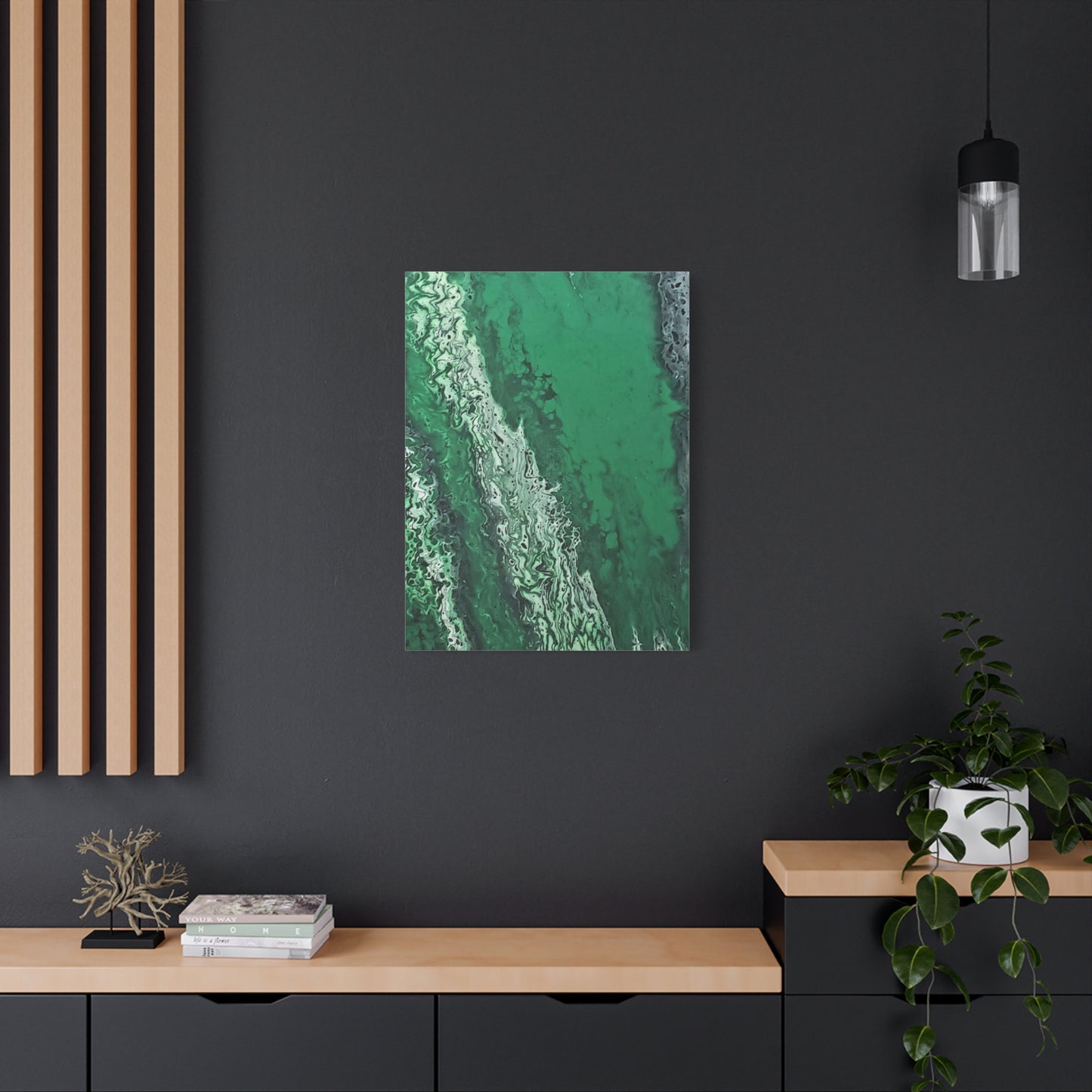 Emerald Wave Abstract Canvas Print — Matte Stretched Wall Art